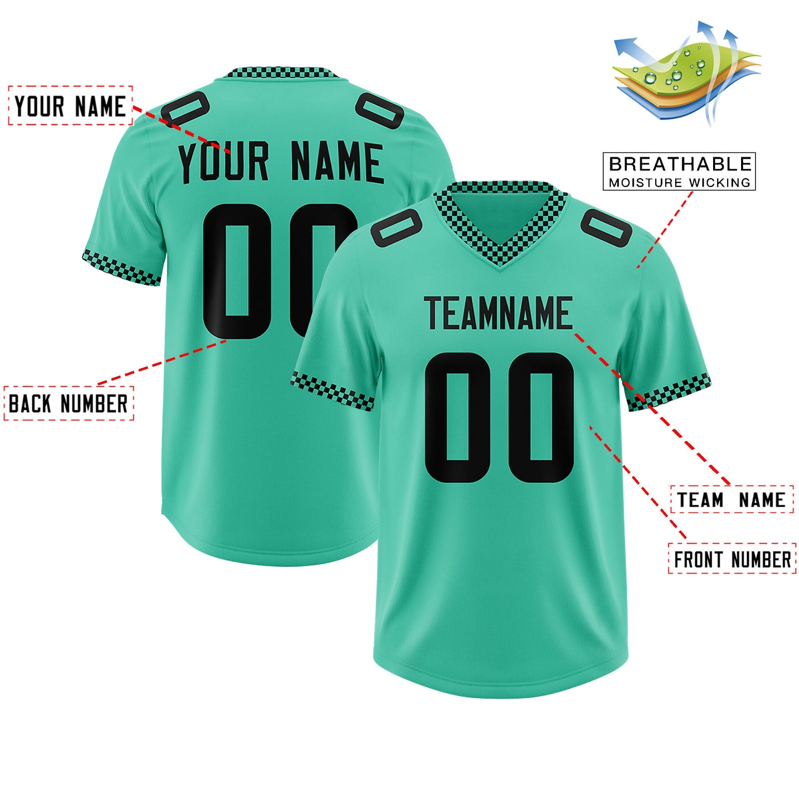 Custom Bright Green Black Personalized Neckline Square Classic Authentic Football Jersey