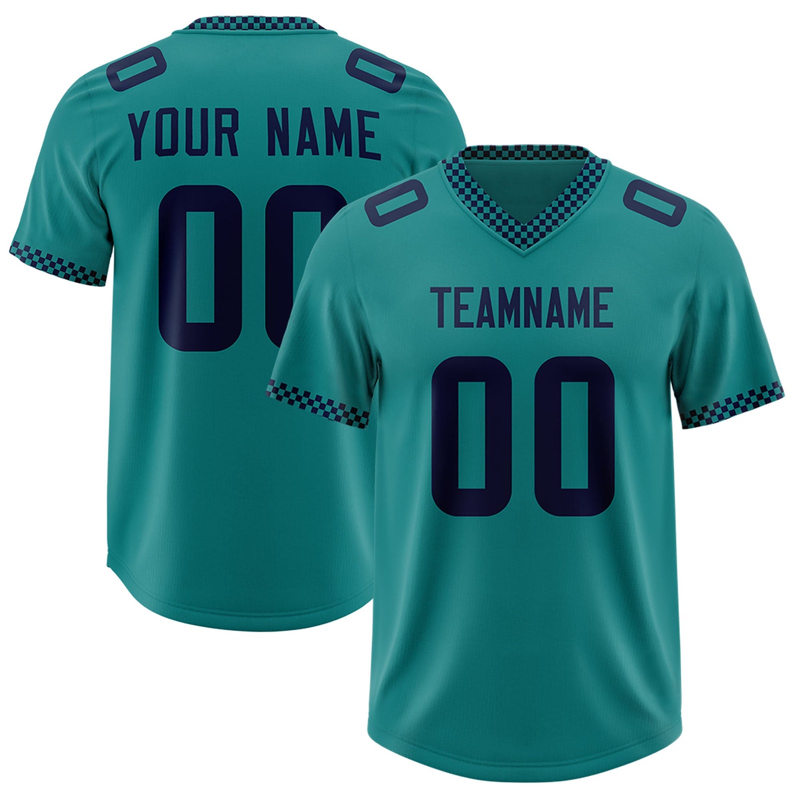 Custom Aqua Navy Personalized Neckline Square Classic Authentic Football Jersey