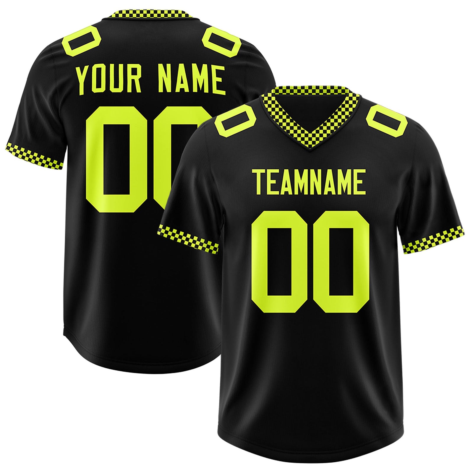 Custom Black Fluorescent Green Personalized Neckline Square Classic Authentic Football Jersey