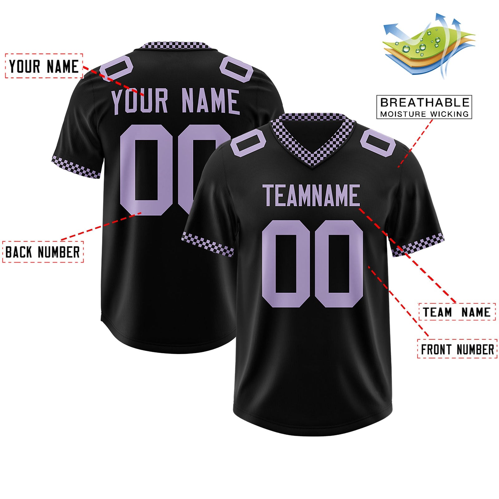 Custom Black Light Purple Personalized Neckline Square Classic Authentic Football Jersey
