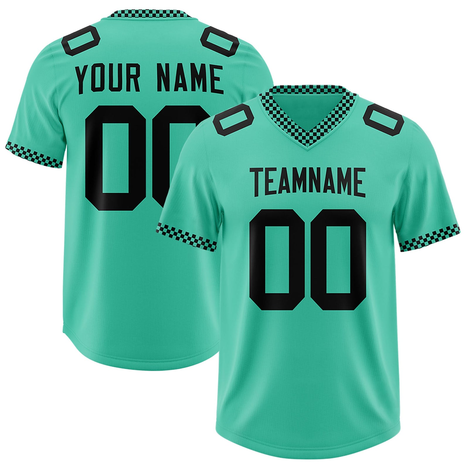 Custom Bright Green Black Personalized Neckline Square Classic Authentic Football Jersey
