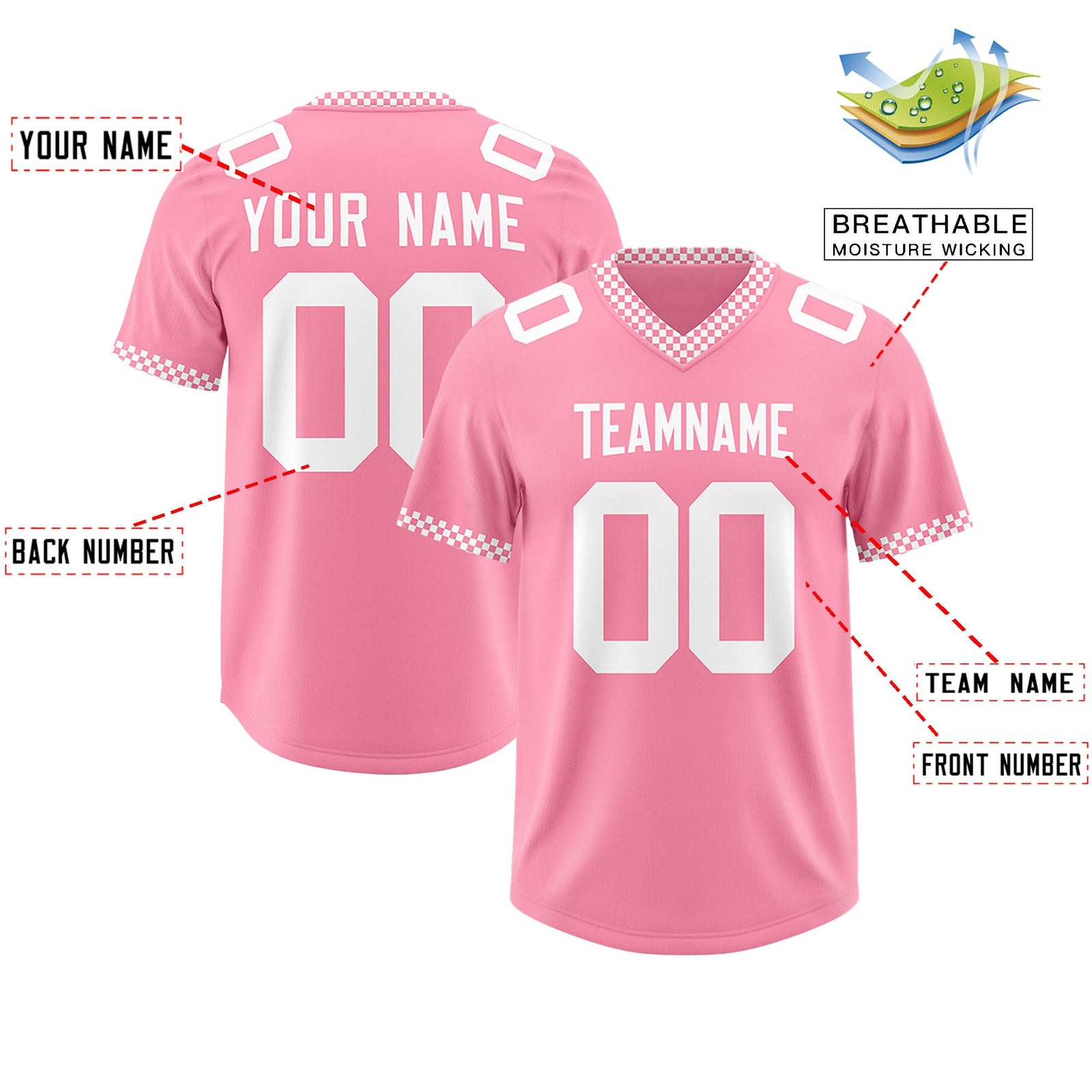Custom Light Pink White Personalized Neckline Square Classic Authentic Football Jersey