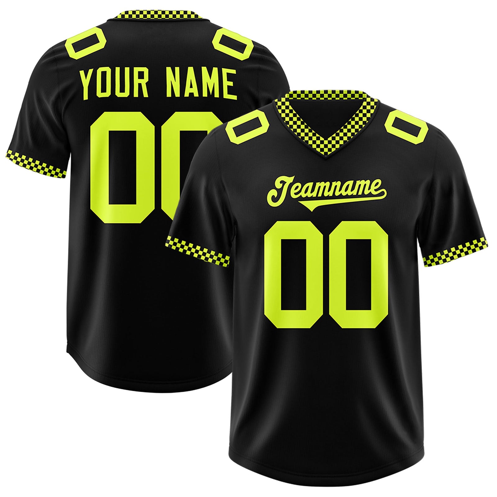 Custom Black Fluorescent Green Personalized Neckline Square Classic Authentic Football Jersey