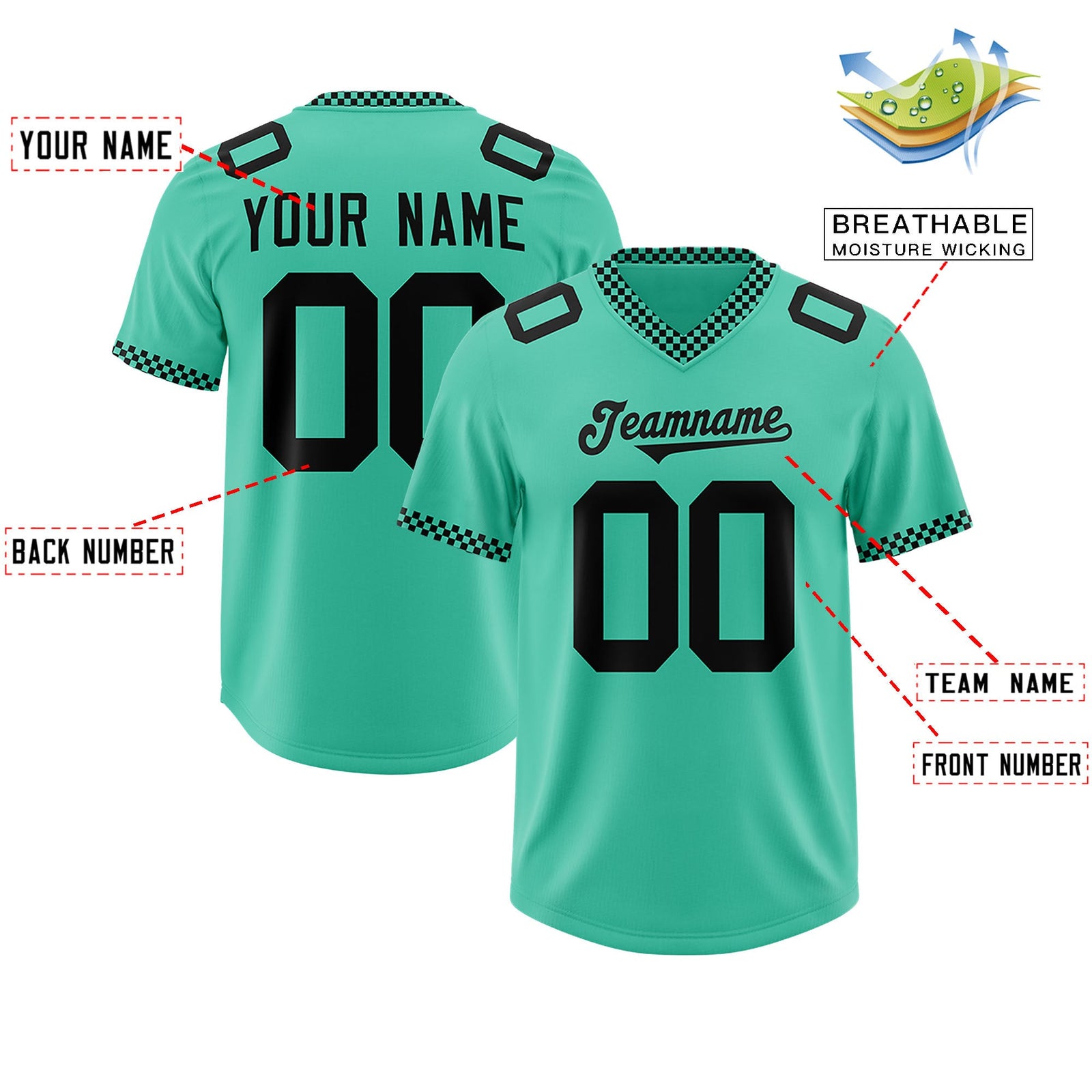 Custom Bright Green Black Personalized Neckline Square Classic Authentic Football Jersey