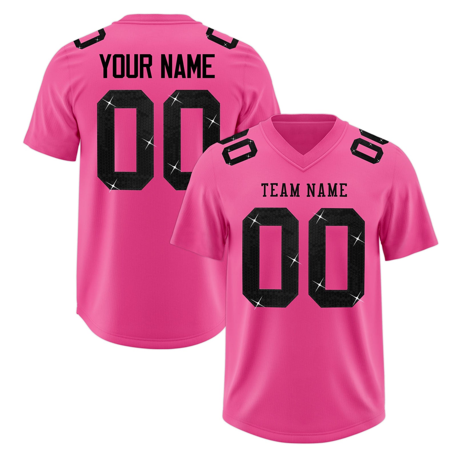 Custom Pink Black sequin lettering Stretch Fabric Football Jersey| KXKSHOP
