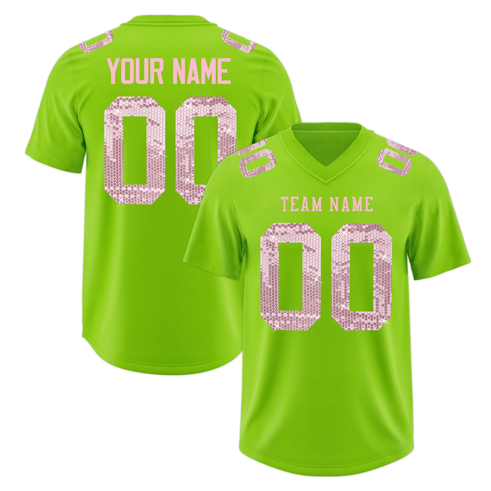 Custom Neon Green Light Pink sequin lettering Moisture-Wicking Football Jersey| KXKSHOP