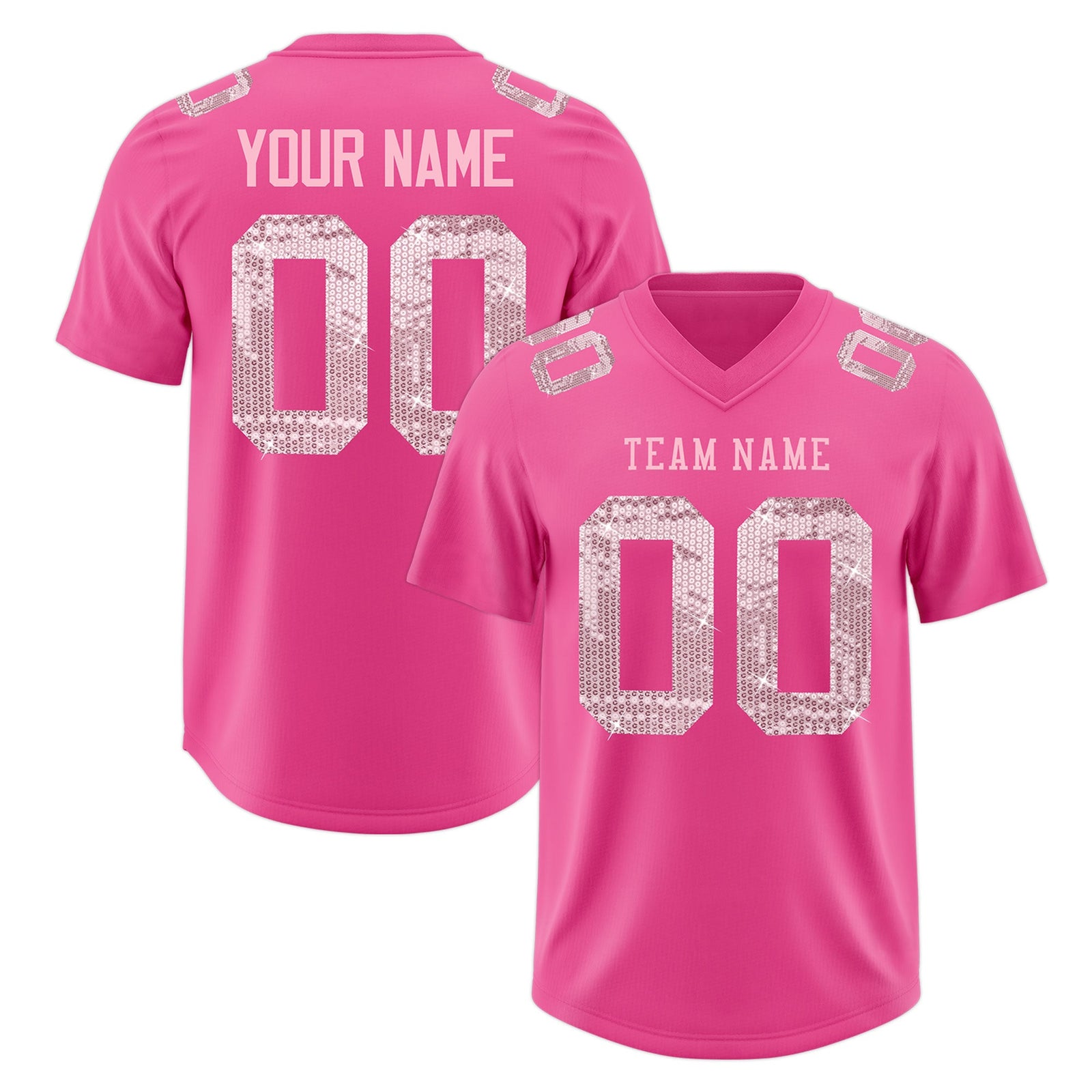 Custom Pink Light Pink sequin lettering Breathable Football Jersey| KXKSHOP