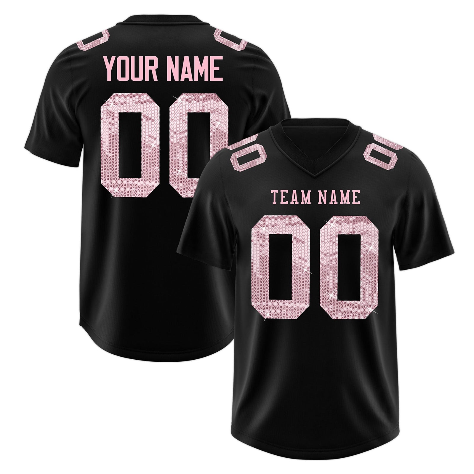 Custom Black Light Pink sequin lettering Stretch Fabric Football Jersey| KXKSHOP