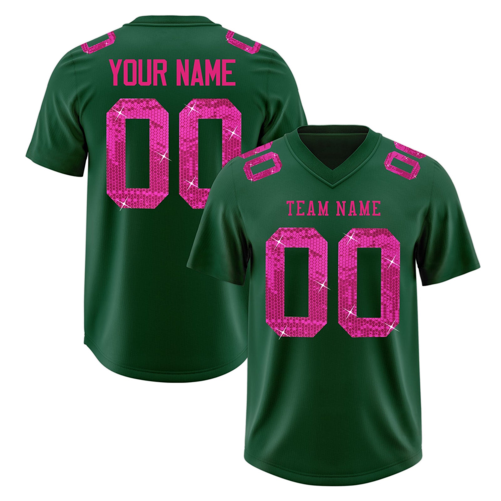 Custom Midnight Green Pink sequin lettering Moisture-Wicking Football Jersey| KXKSHOP