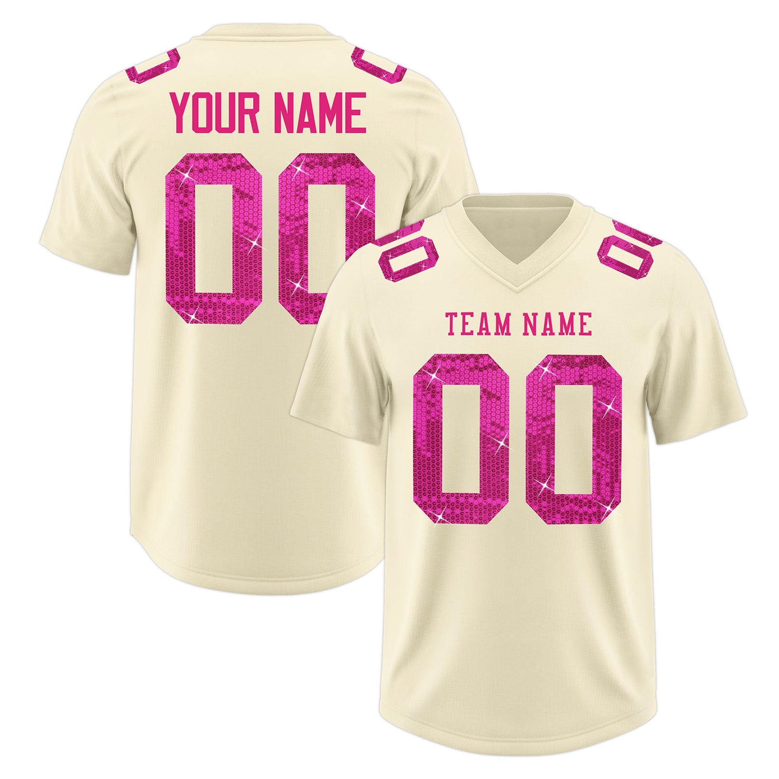 Custom Cream Pink sequin lettering Moisture-Wicking Football Jersey| KXKSHOP