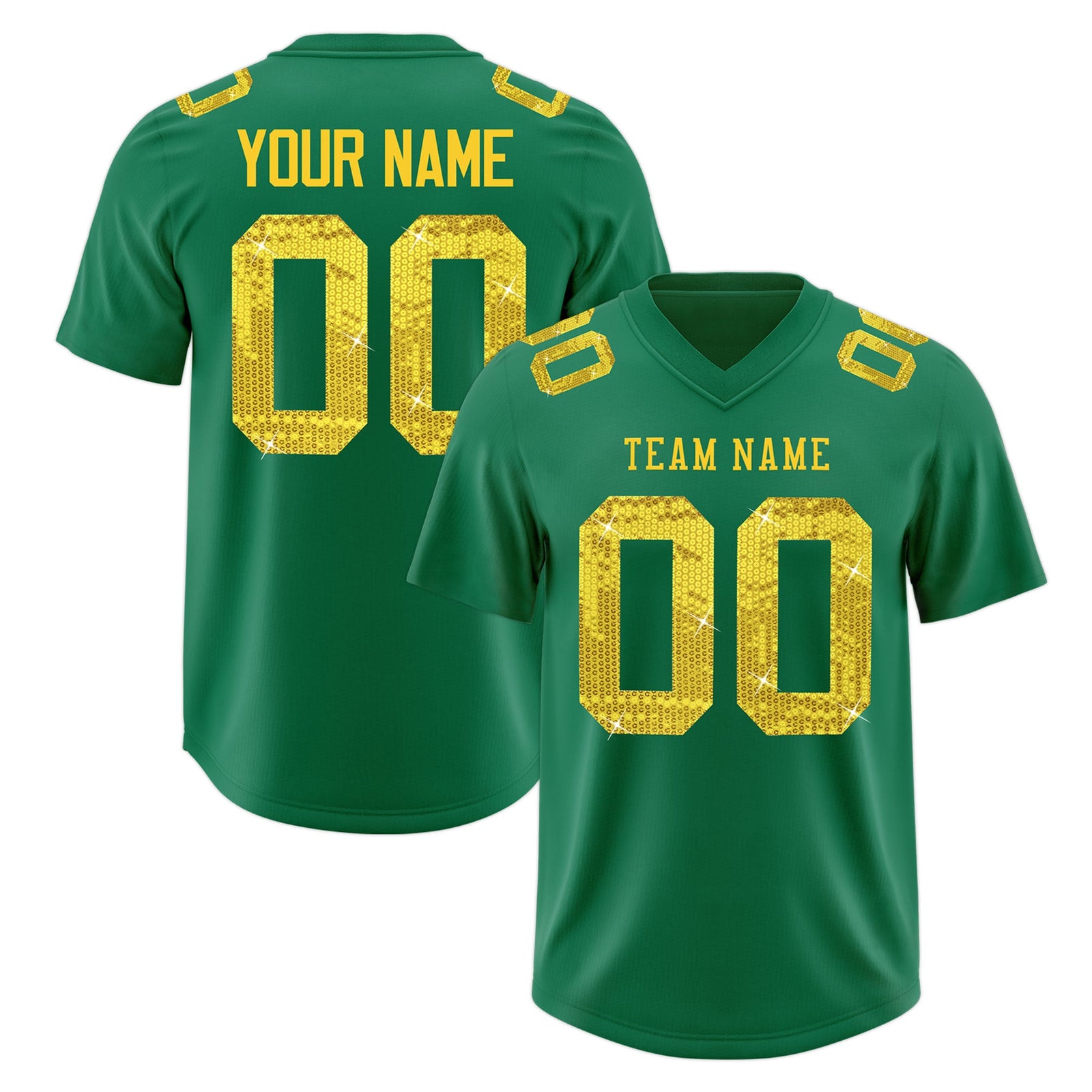 Custom Kelly Green Gold sequin lettering Moisture-Wicking Football Jersey| KXKSHOP