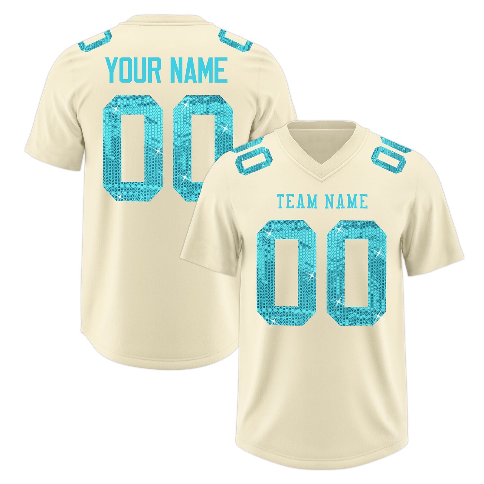 Custom Cream Sky Blue sequin lettering Moisture-Wicking Football Jersey| KXKSHOP