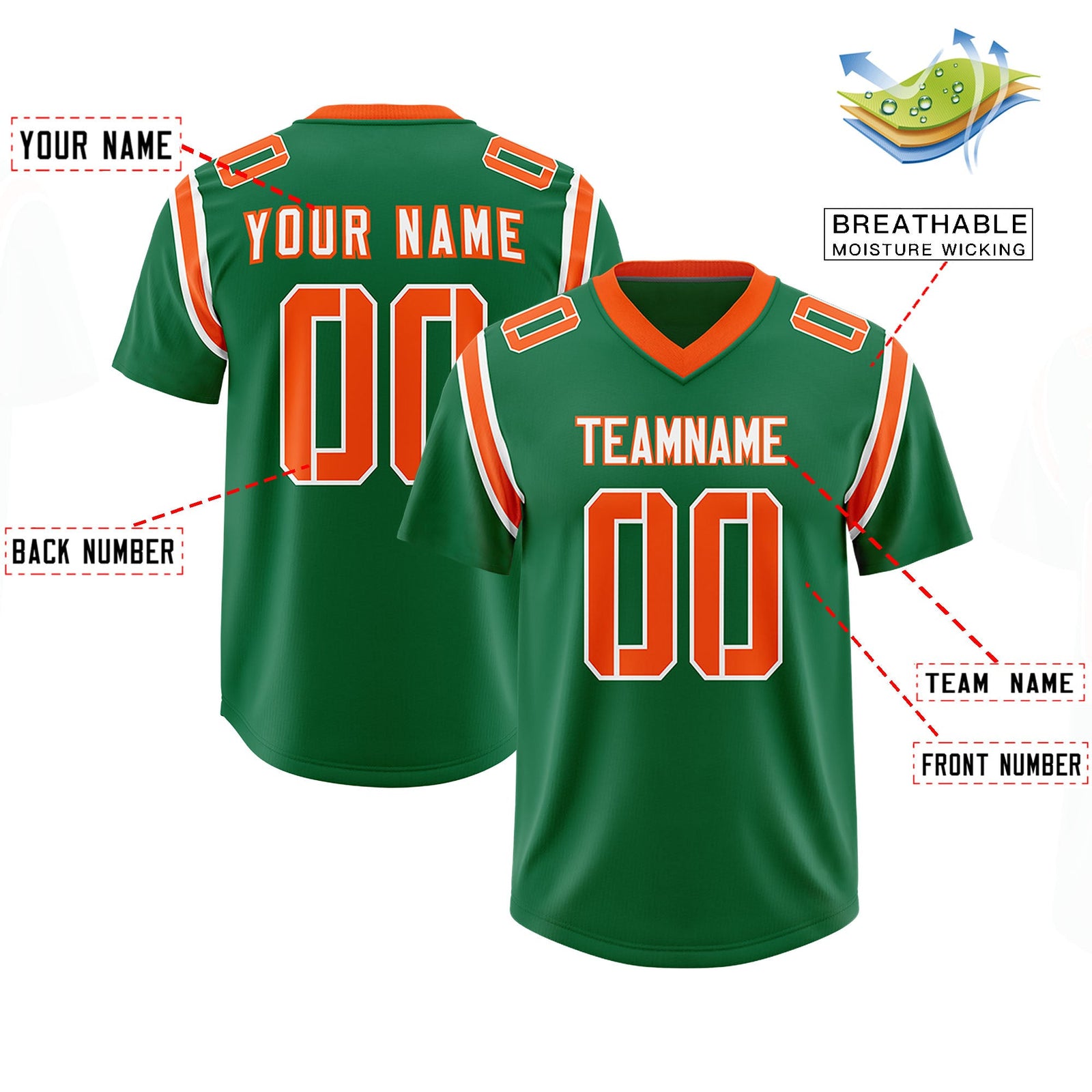 Custom Kelly Green Personalized Shoulder Cut Two-Tone Authentic Football Jersey