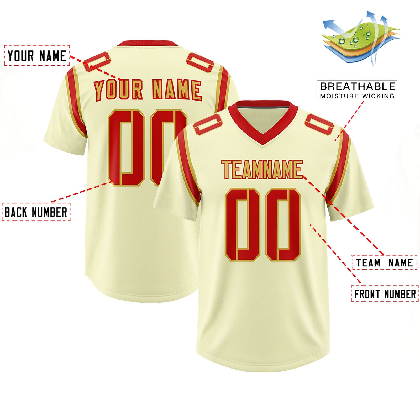 Custom Cream Personalized Shoulder Cut Two-Tone Authentic Football Jersey