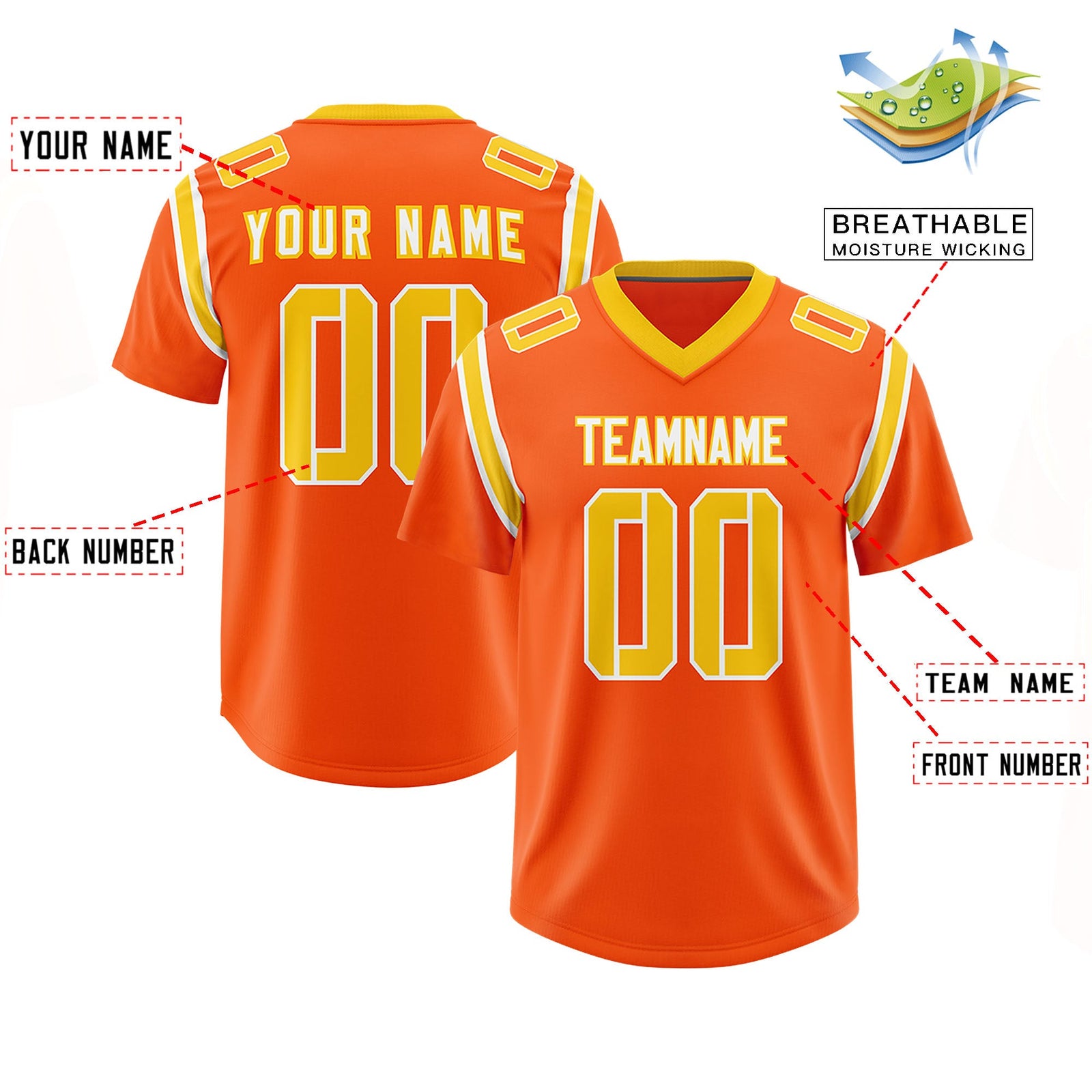 Custom Orange Personalized Shoulder Cut Two-Tone Authentic Football Jersey
