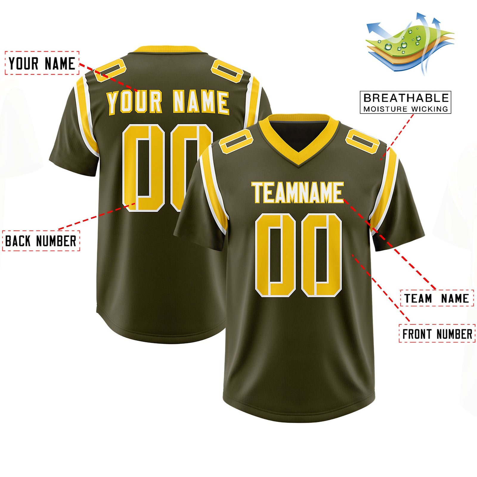 Custom Olive Personalized Shoulder Cut Two-Tone Authentic Football Jersey