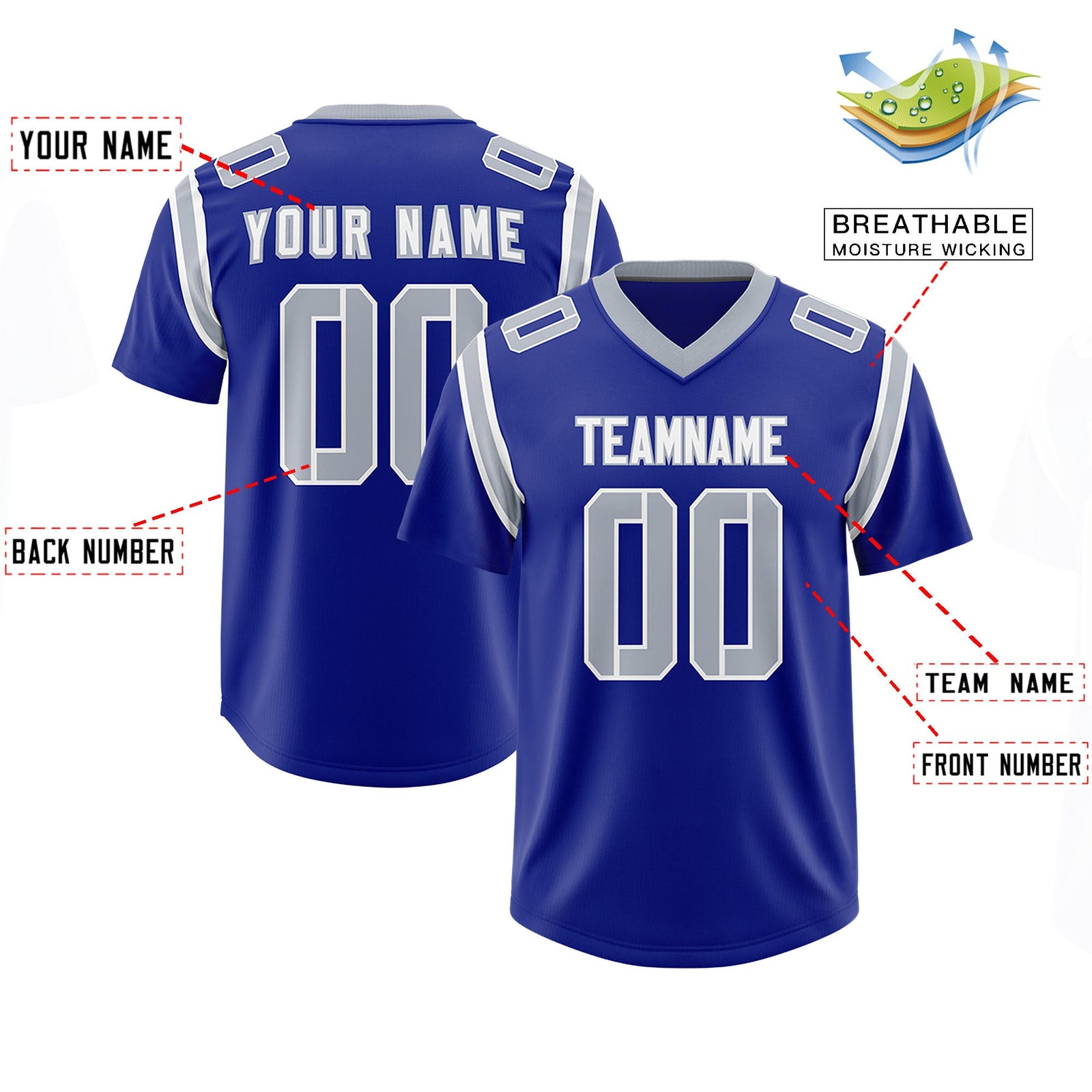 Custom Royal Personalized Shoulder Cut Two-Tone Authentic Football Jersey