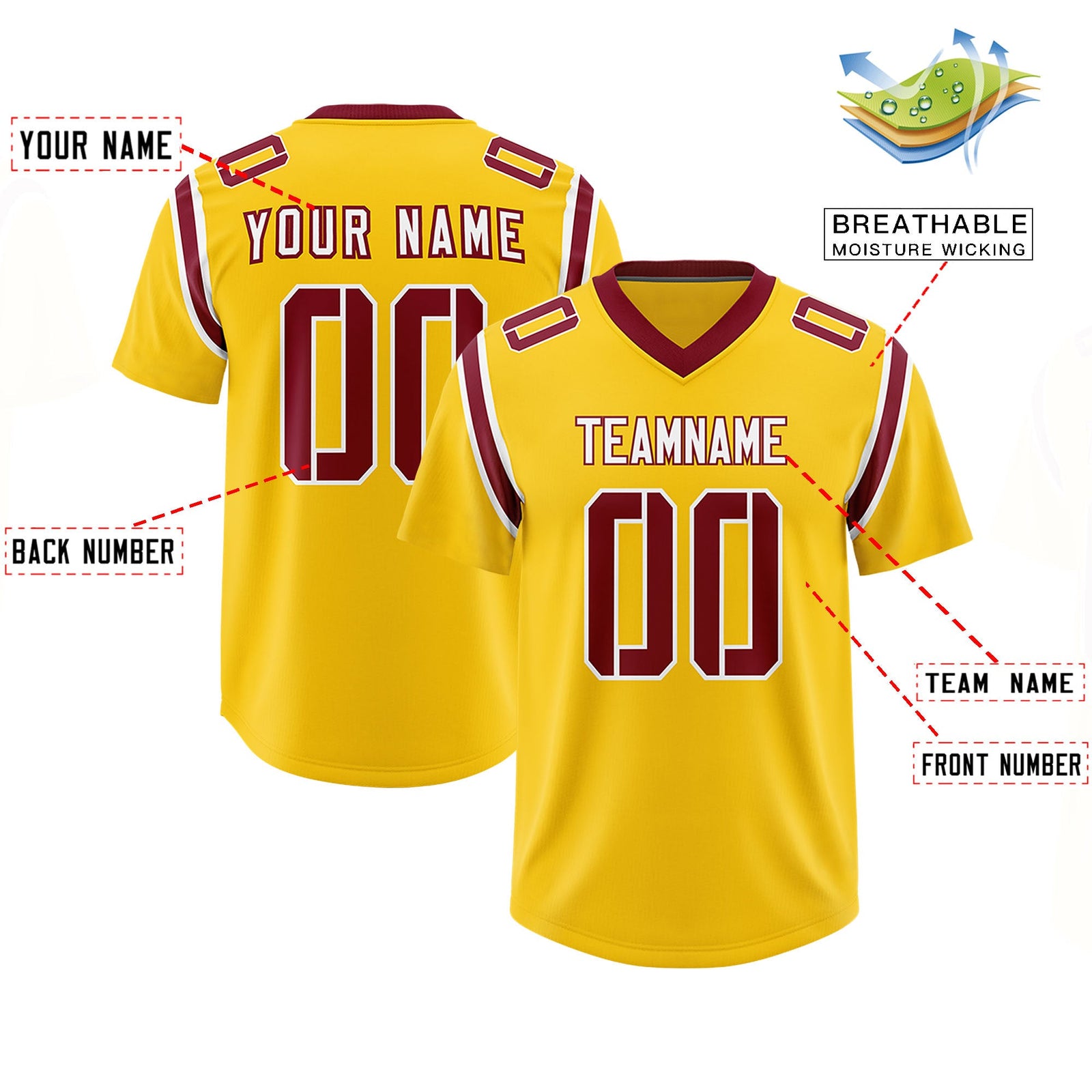 Custom Gold Personalized Shoulder Cut Two-Tone Authentic Football Jersey