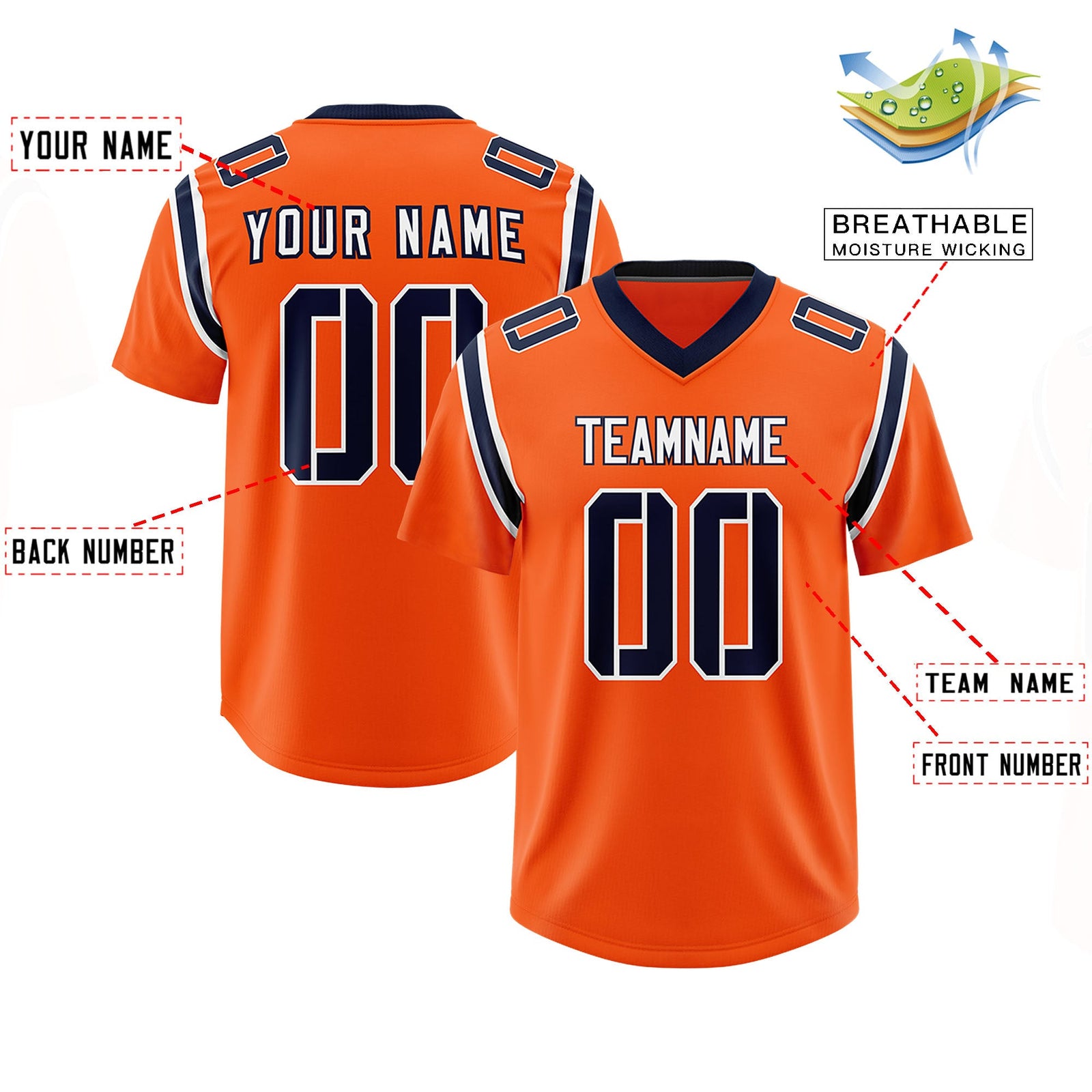 Custom Orange Personalized Shoulder Cut Two-Tone Authentic Football Jersey