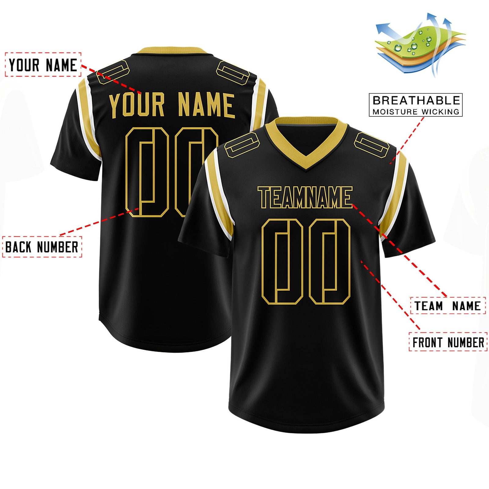 Custom Black Personalized Shoulder Cut Two-Tone Authentic Football Jersey