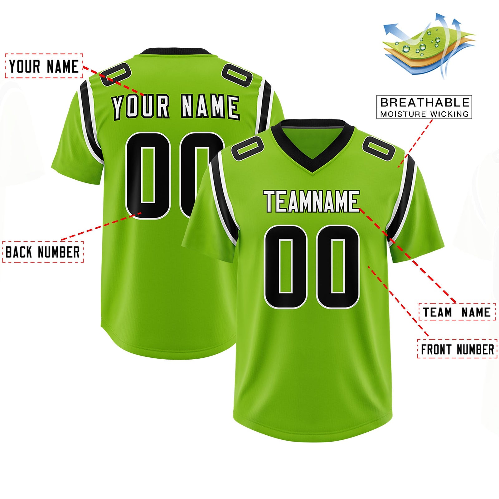 Custom Neon Green Personalized Shoulder Cut Two-Tone Authentic Football Jersey