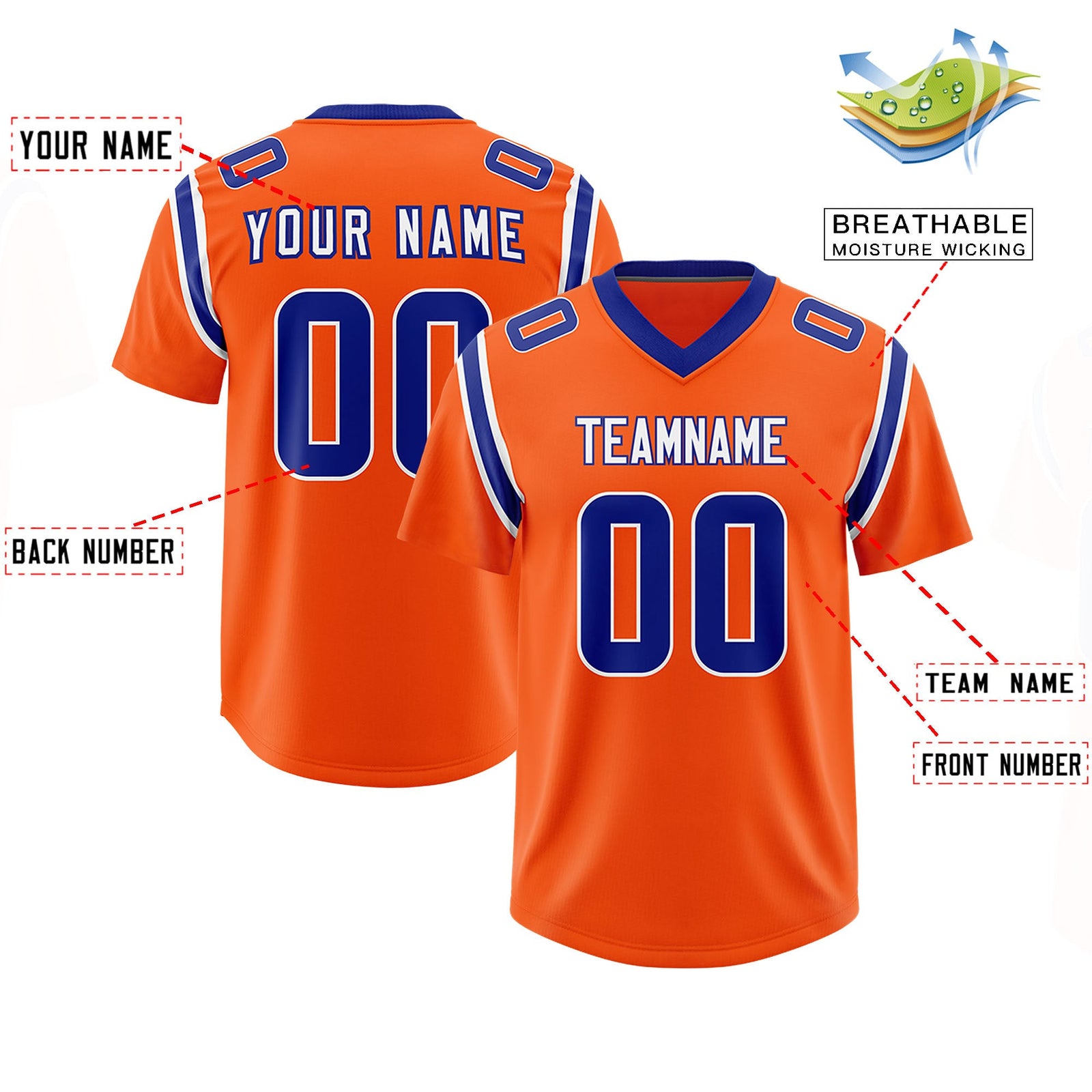 Custom Orange Personalized Shoulder Cut Two-Tone Authentic Football Jersey