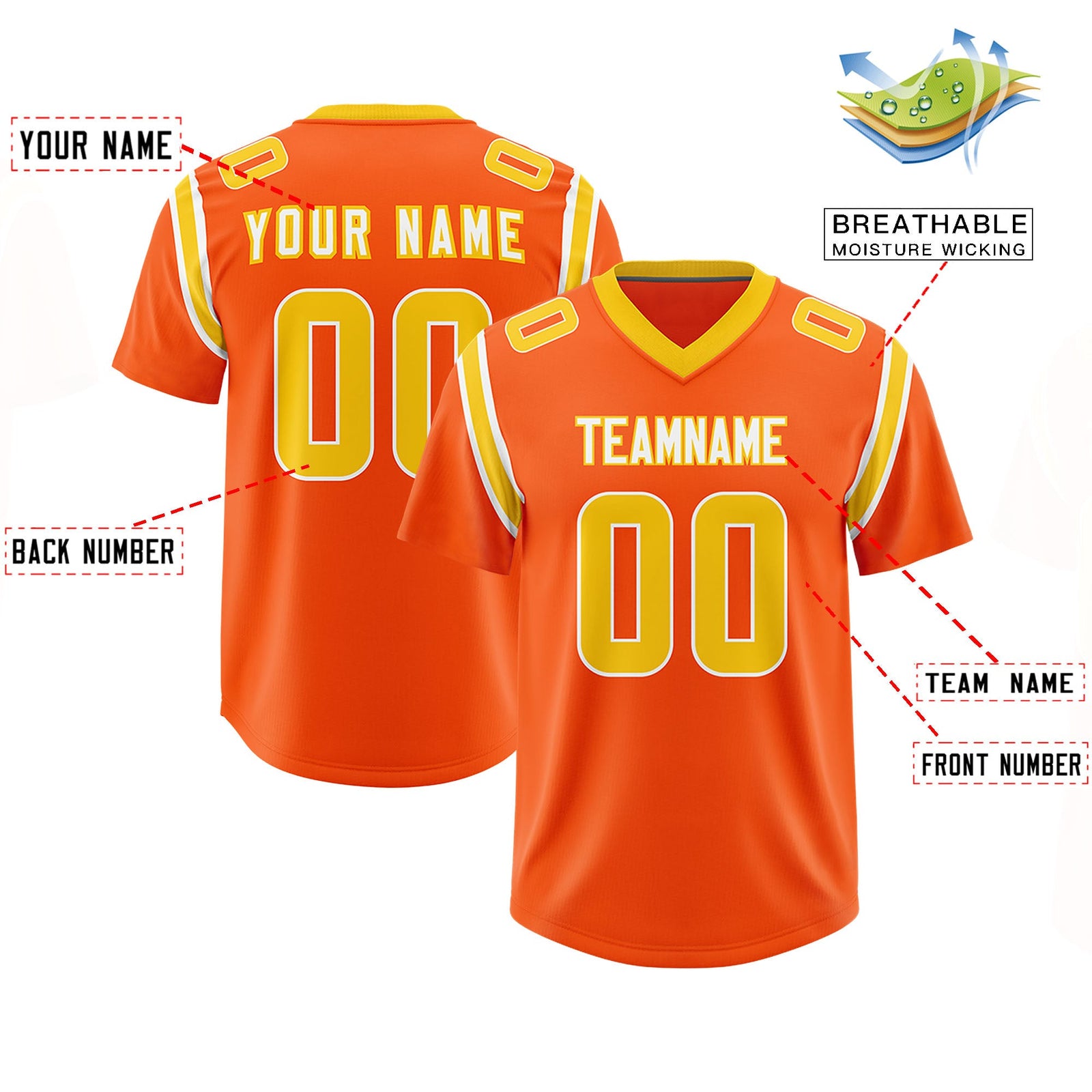 Custom Orange Personalized Shoulder Cut Two-Tone Authentic Football Jersey