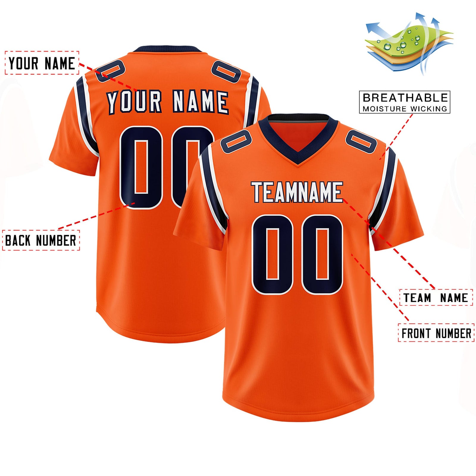 Custom Orange Personalized Shoulder Cut Two-Tone Authentic Football Jersey