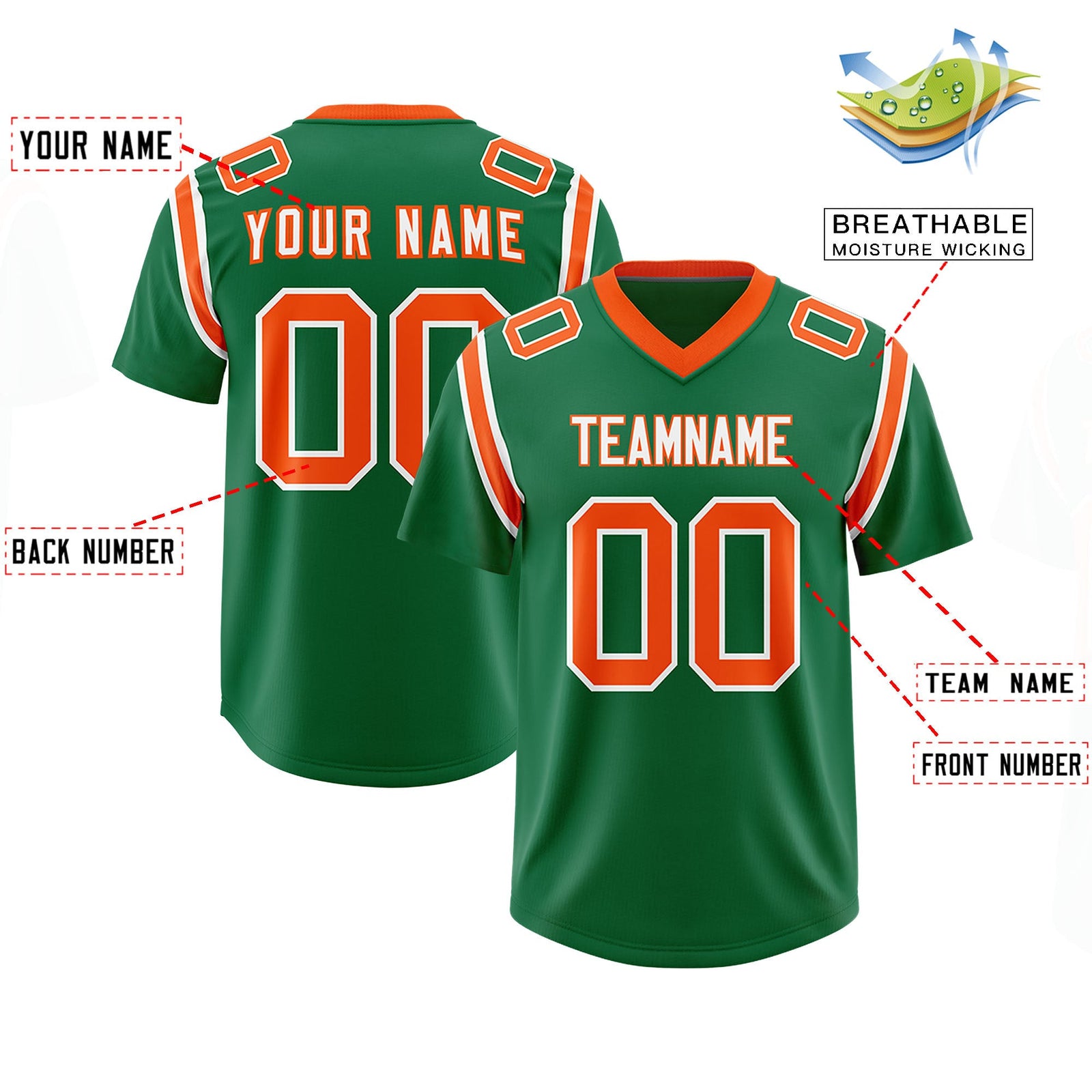 Custom Kelly Green Personalized Shoulder Cut Two-Tone Authentic Football Jersey