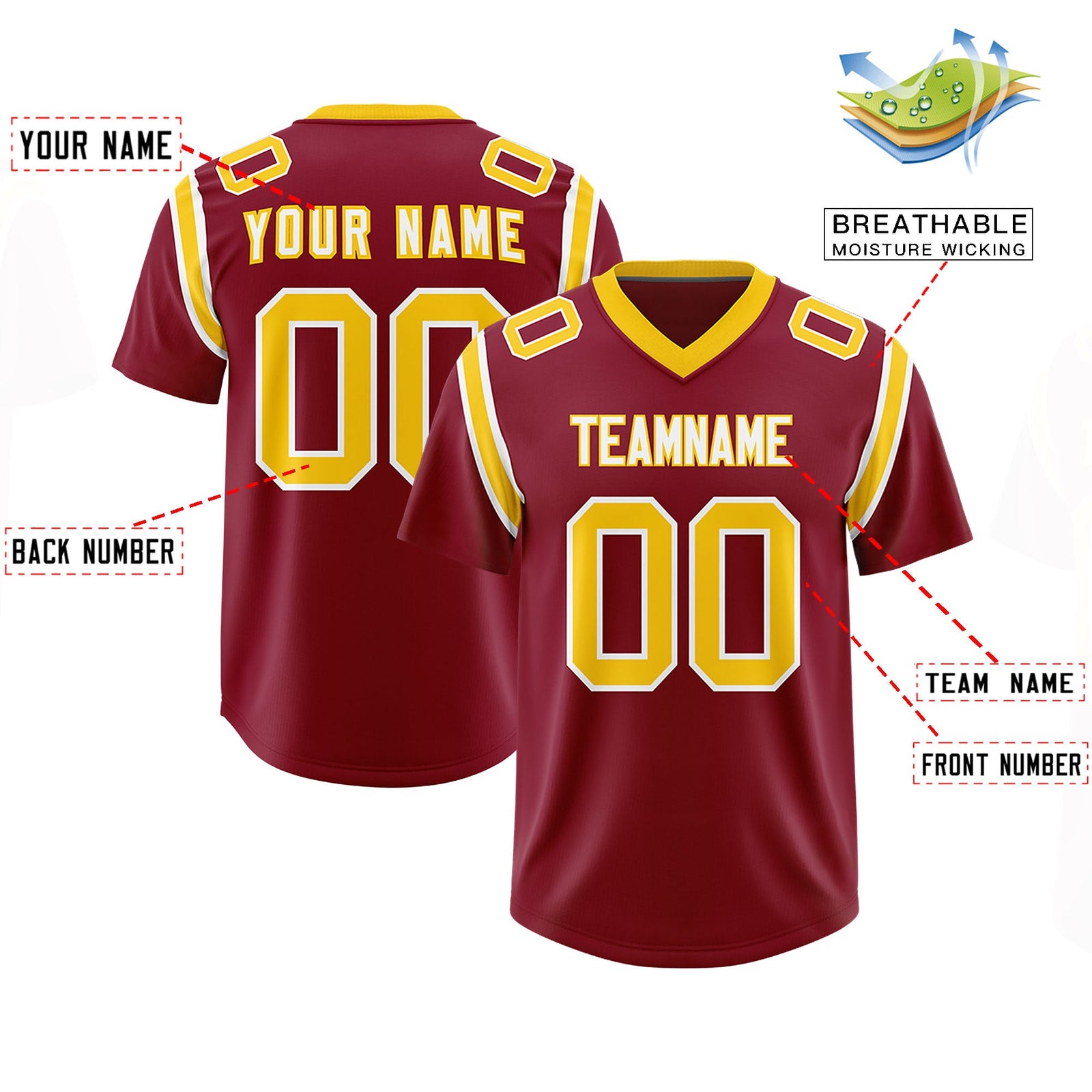 Custom Crimson Personalized Shoulder Cut Two-Tone Authentic Football Jersey