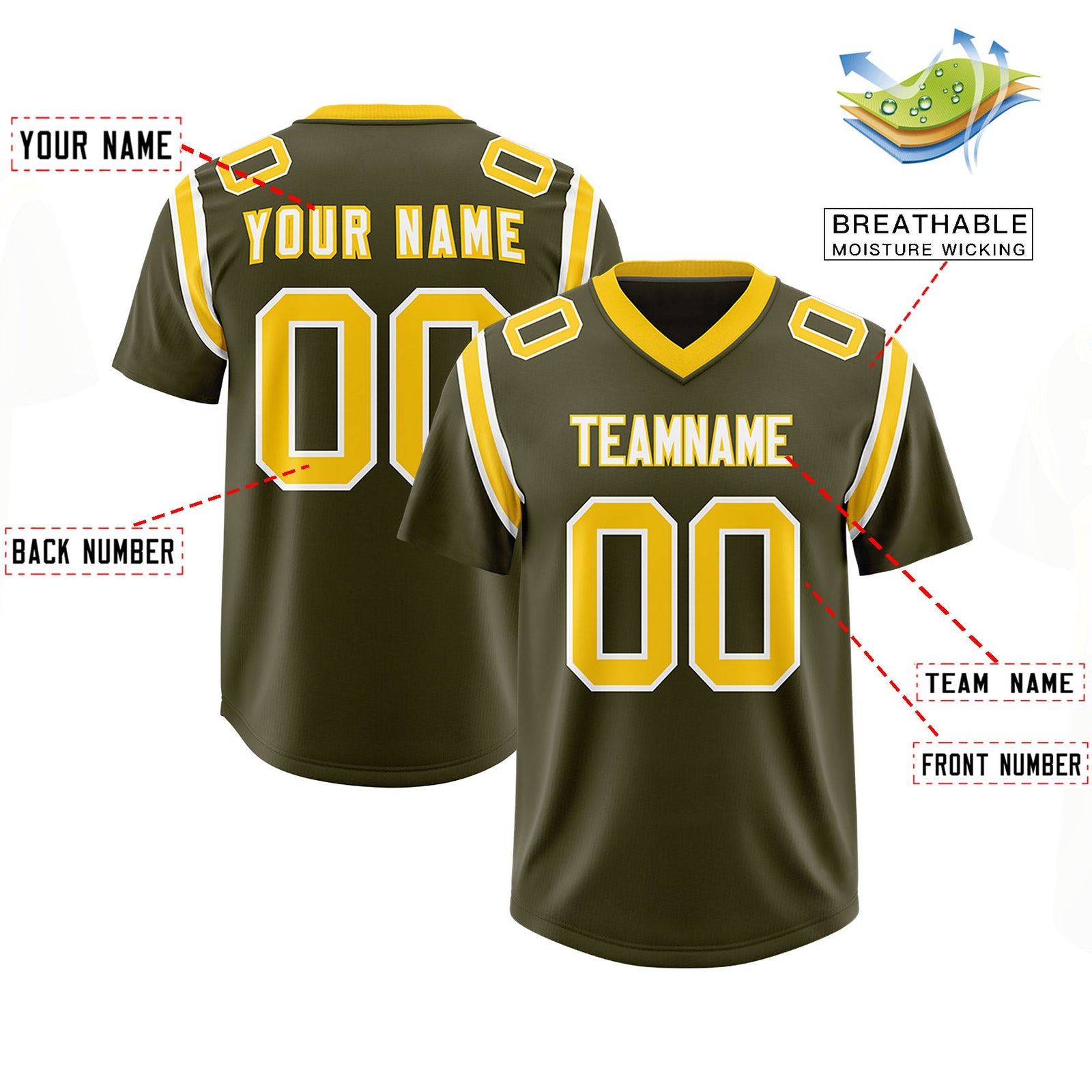 Custom Olive Personalized Shoulder Cut Two-Tone Authentic Football Jersey