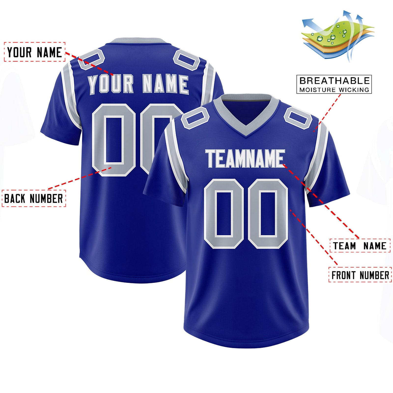 Custom Royal Personalized Shoulder Cut Two-Tone Authentic Football Jersey