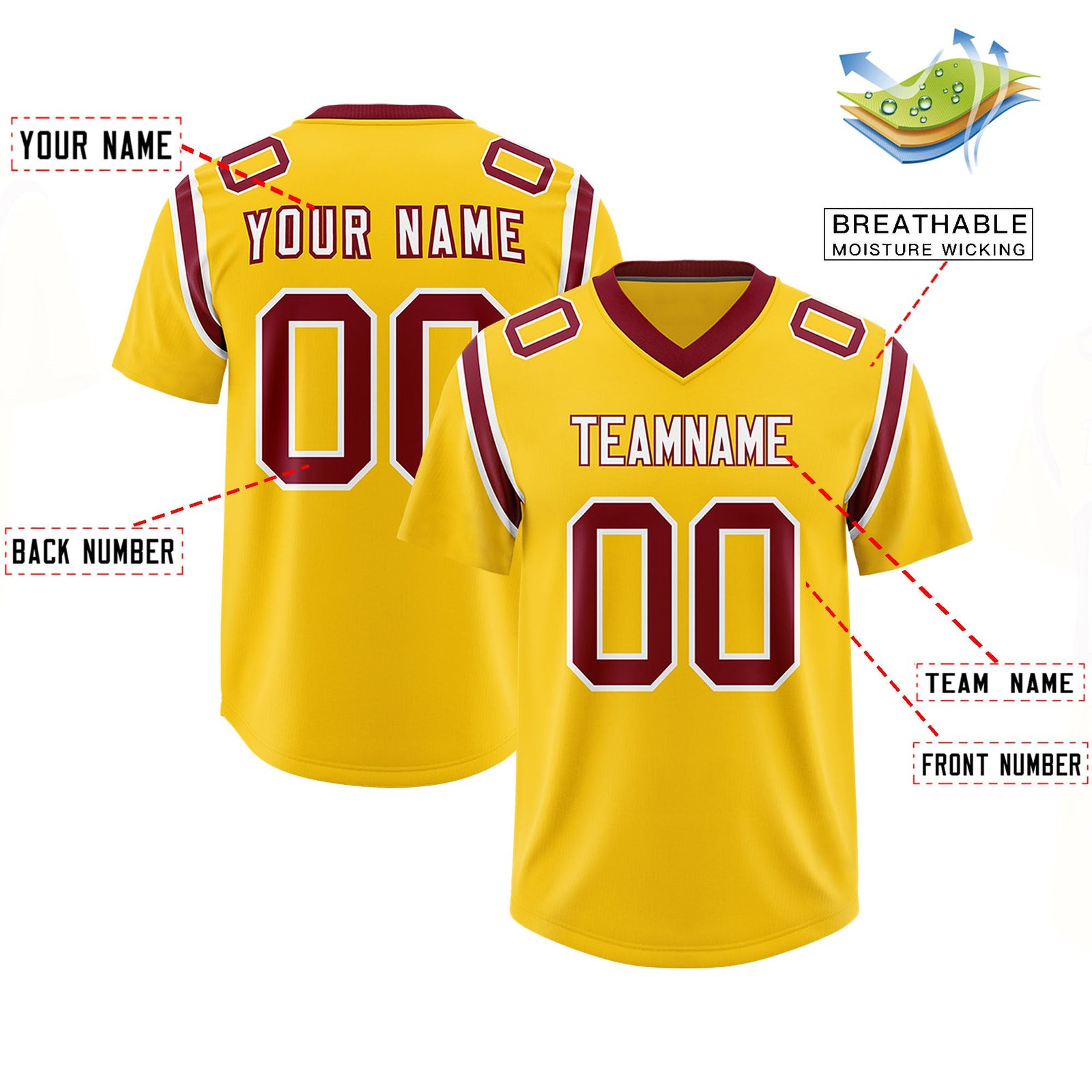 Custom Gold Personalized Shoulder Cut Two-Tone Authentic Football Jersey