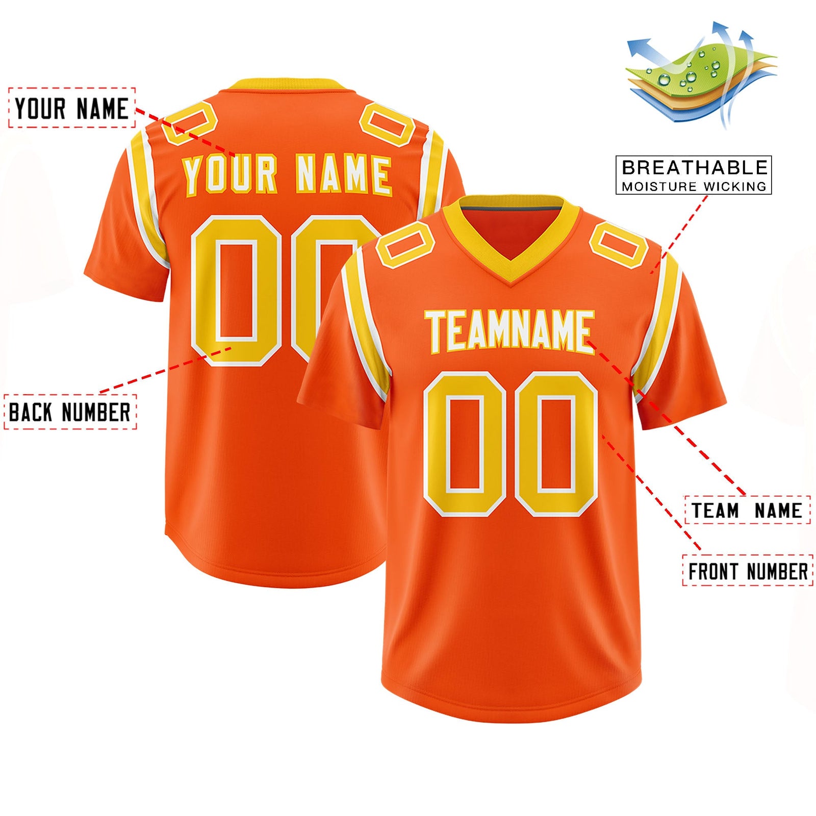 Custom Orange Personalized Shoulder Cut Two-Tone Authentic Football Jersey