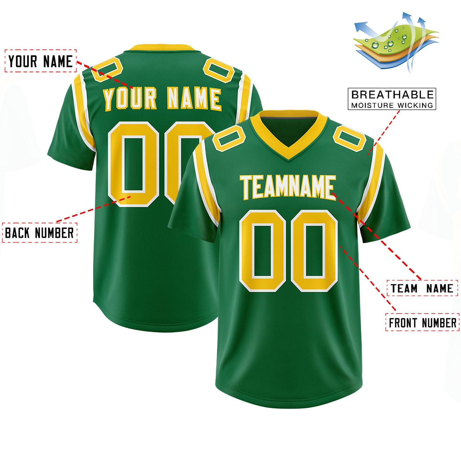 Custom Kelly Green Personalized Shoulder Cut Two-Tone Authentic Football Jersey