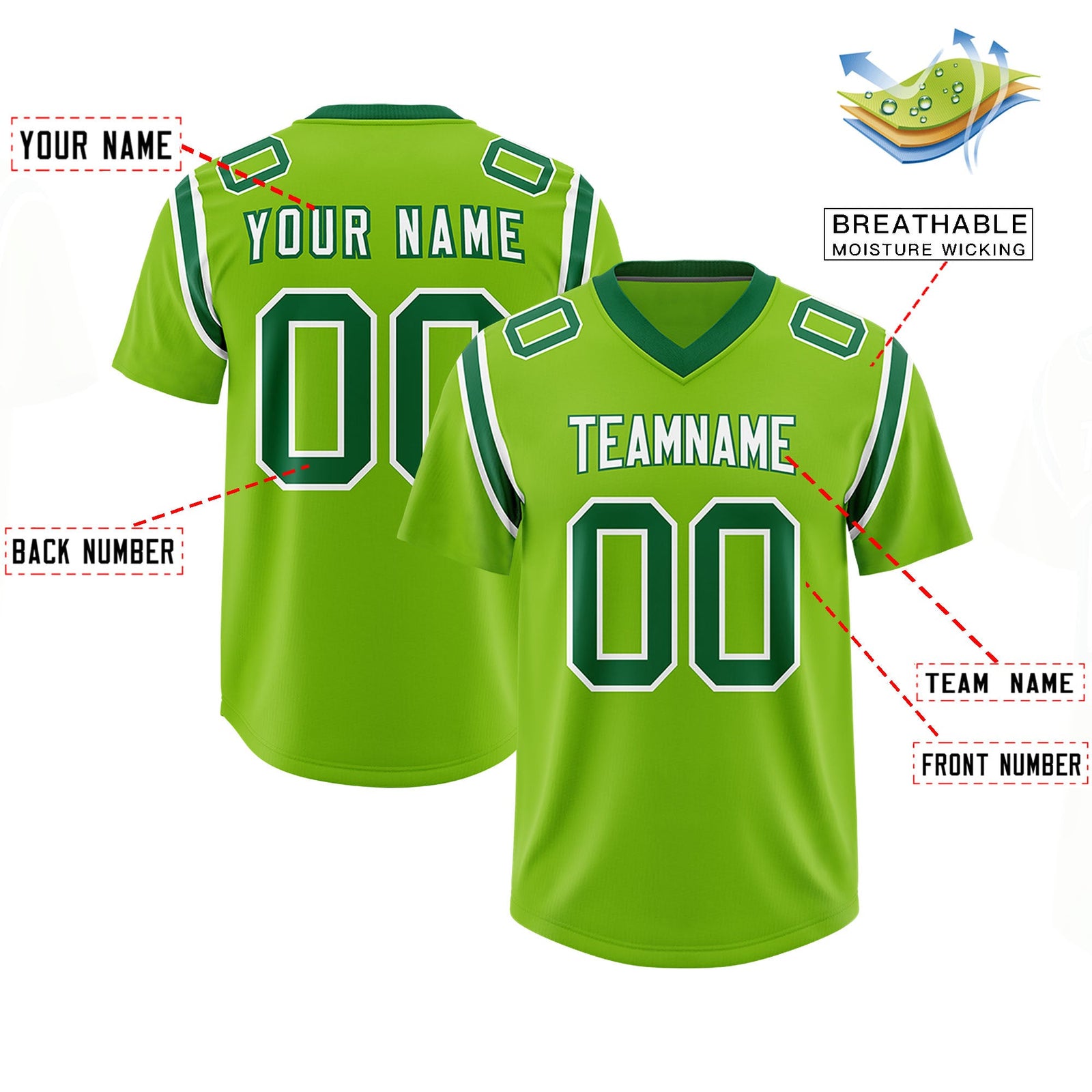 Custom Neon Green Personalized Shoulder Cut Two-Tone Authentic Football Jersey