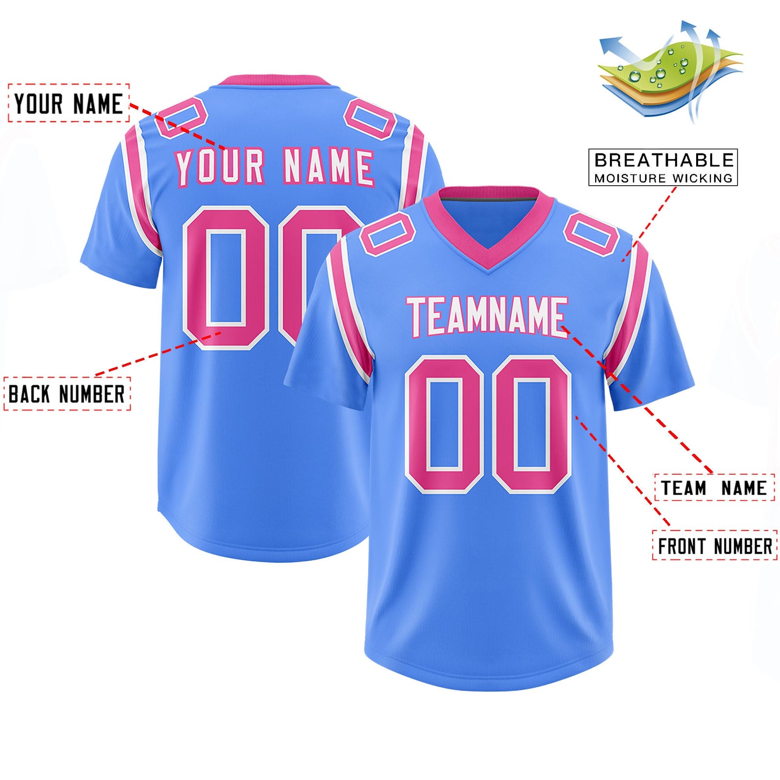 Custom Powder Blue Personalized Shoulder Cut Two-Tone Authentic Football Jersey