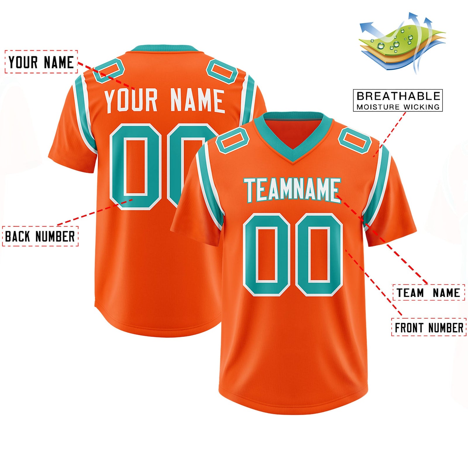 Custom Orange Personalized Shoulder Cut Two-Tone Authentic Football Jersey