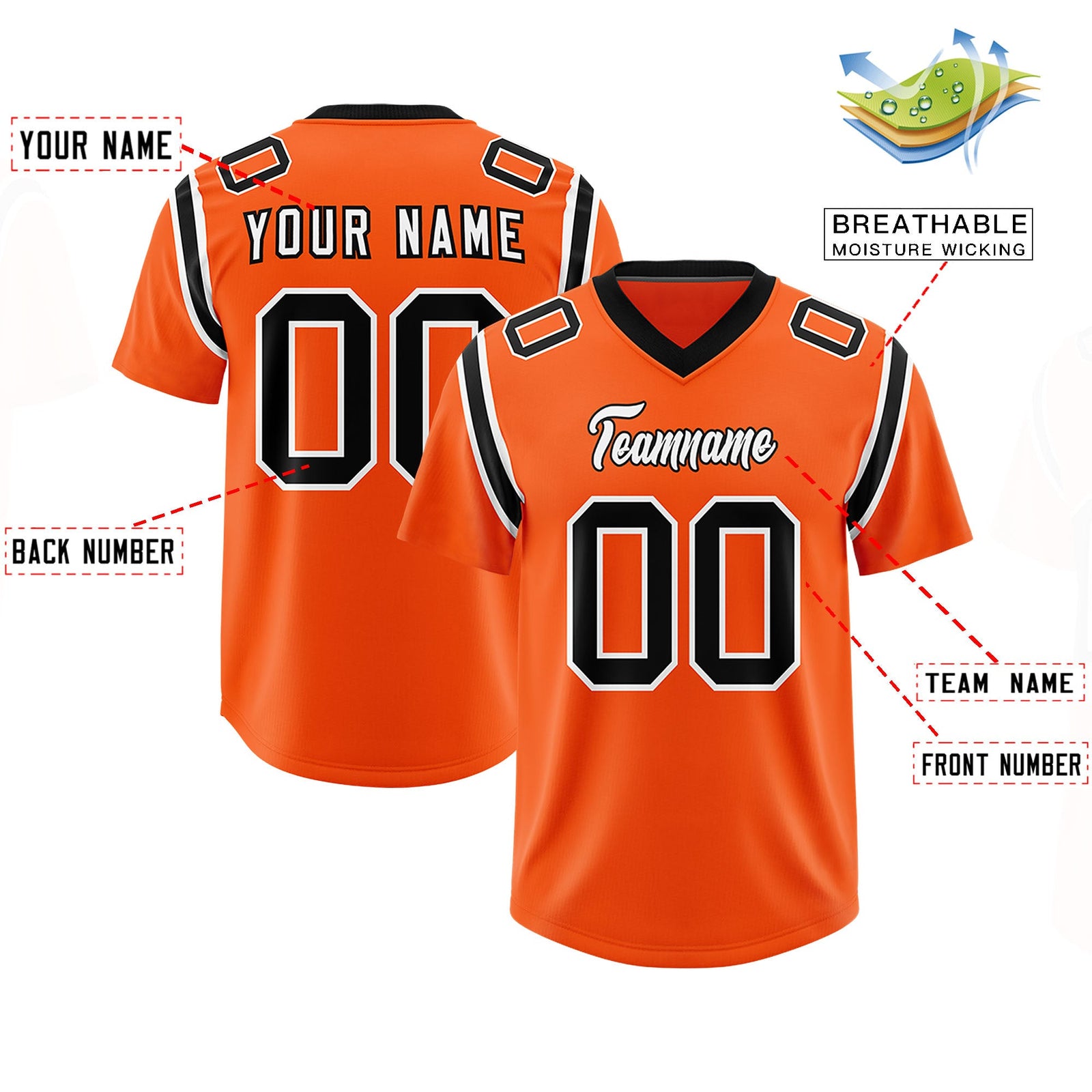 Custom Orange Personalized Shoulder Cut Two-Tone Authentic Football Jersey