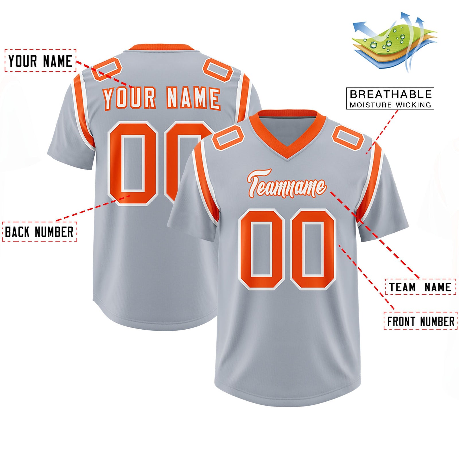 Custom Silver Personalized Shoulder Cut Two-Tone Authentic Football Jersey