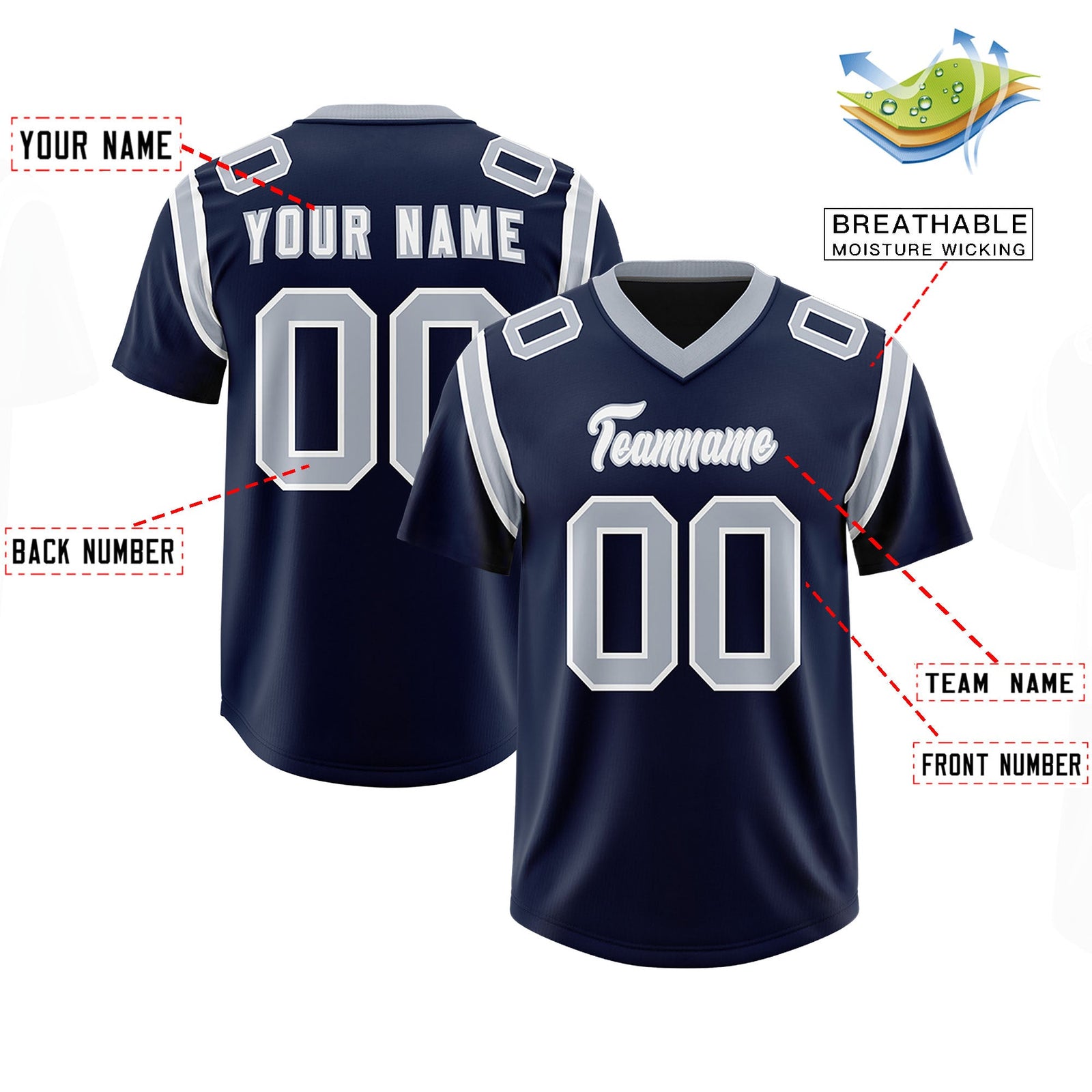 Custom Navy Personalized Shoulder Cut Two-Tone Authentic Football Jersey