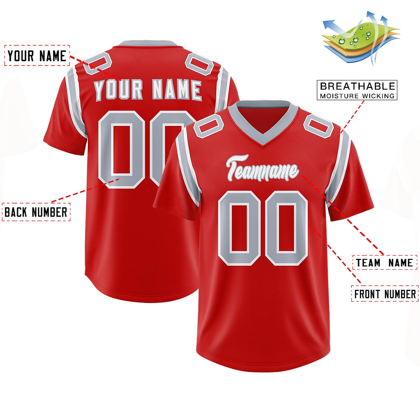 Custom Red Personalized Shoulder Cut Two-Tone Authentic Football Jersey