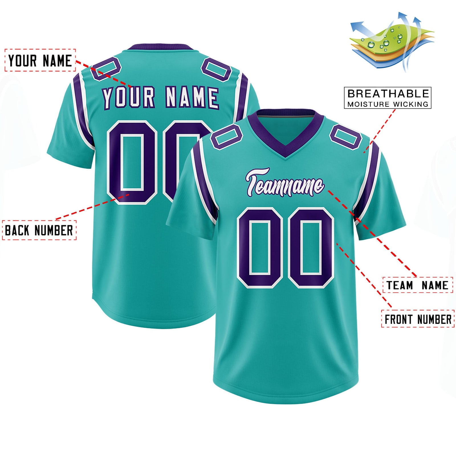 Custom Aqua Personalized Shoulder Cut Two-Tone Authentic Football Jersey