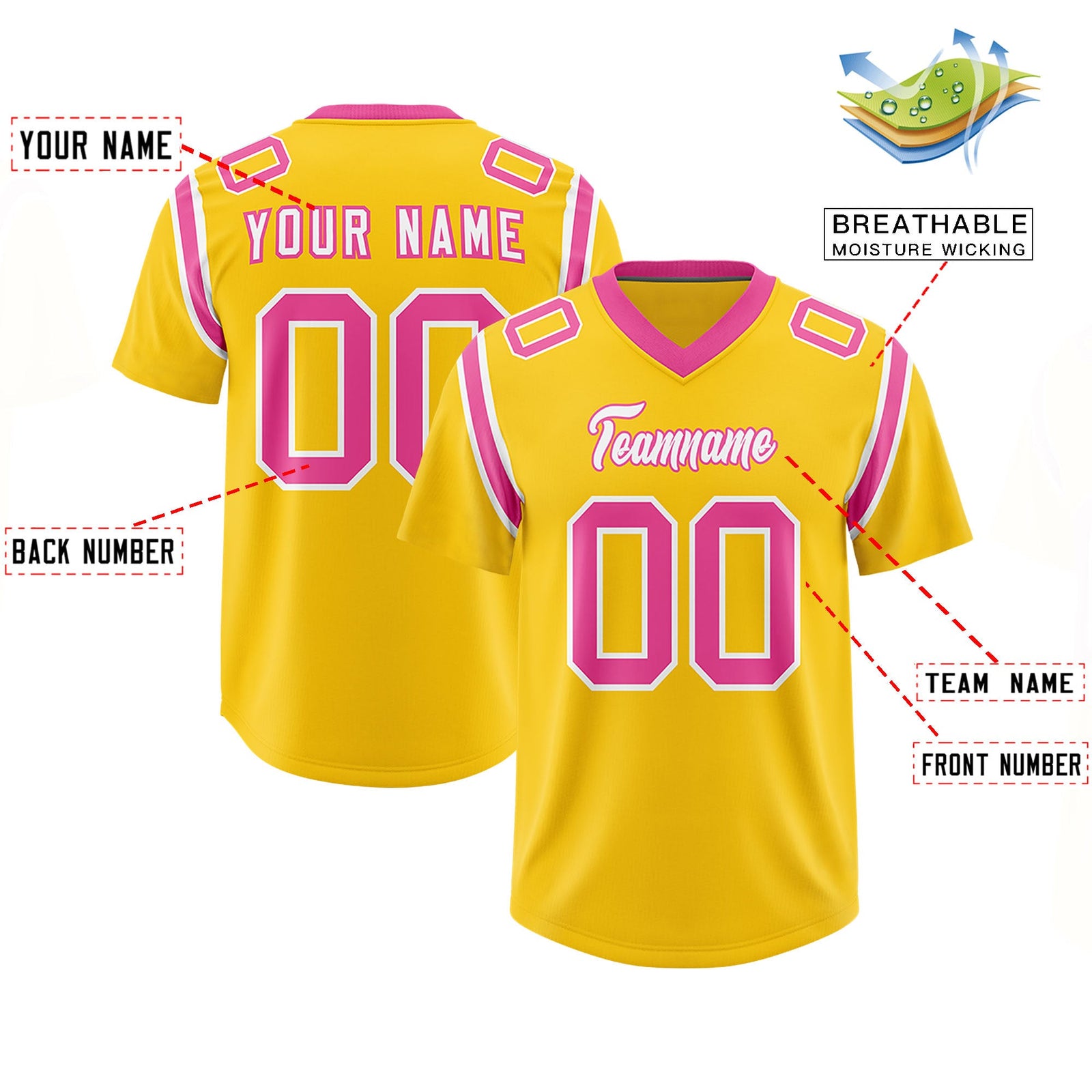 Custom Gold Personalized Shoulder Cut Two-Tone Authentic Football Jersey