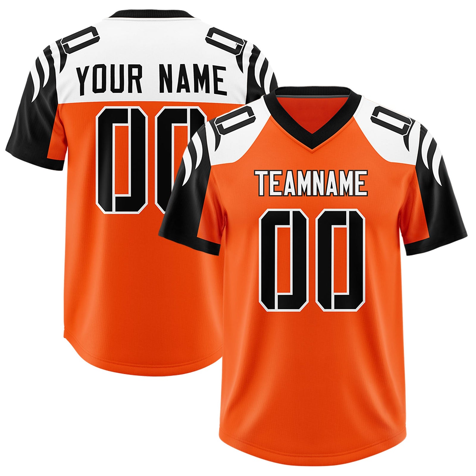 Custom Orange Black Raglan Sleeves Personalized Pattern Authentic Football Jersey