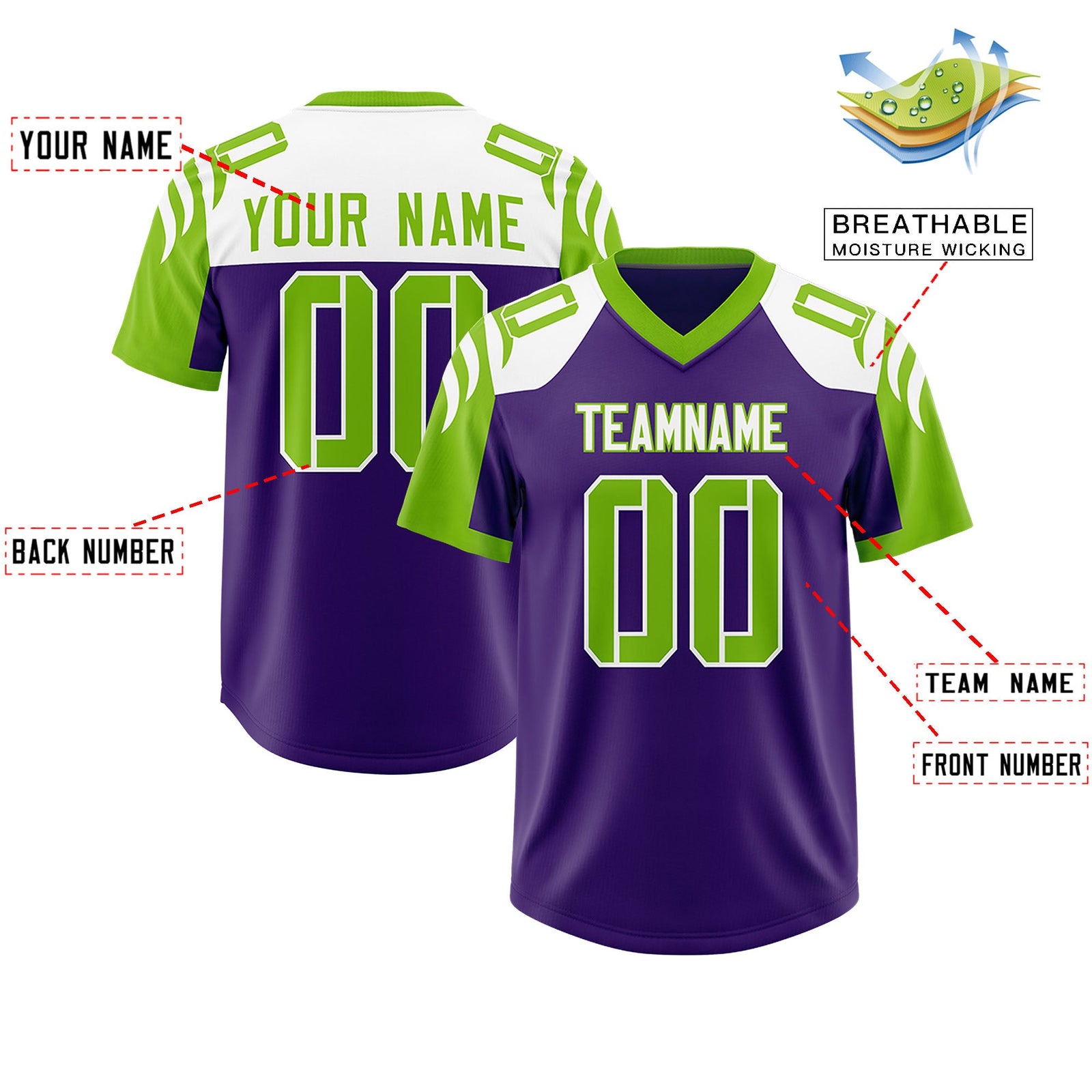 Custom Purple Neon Green Raglan Sleeves Personalized Pattern Authentic Football Jersey