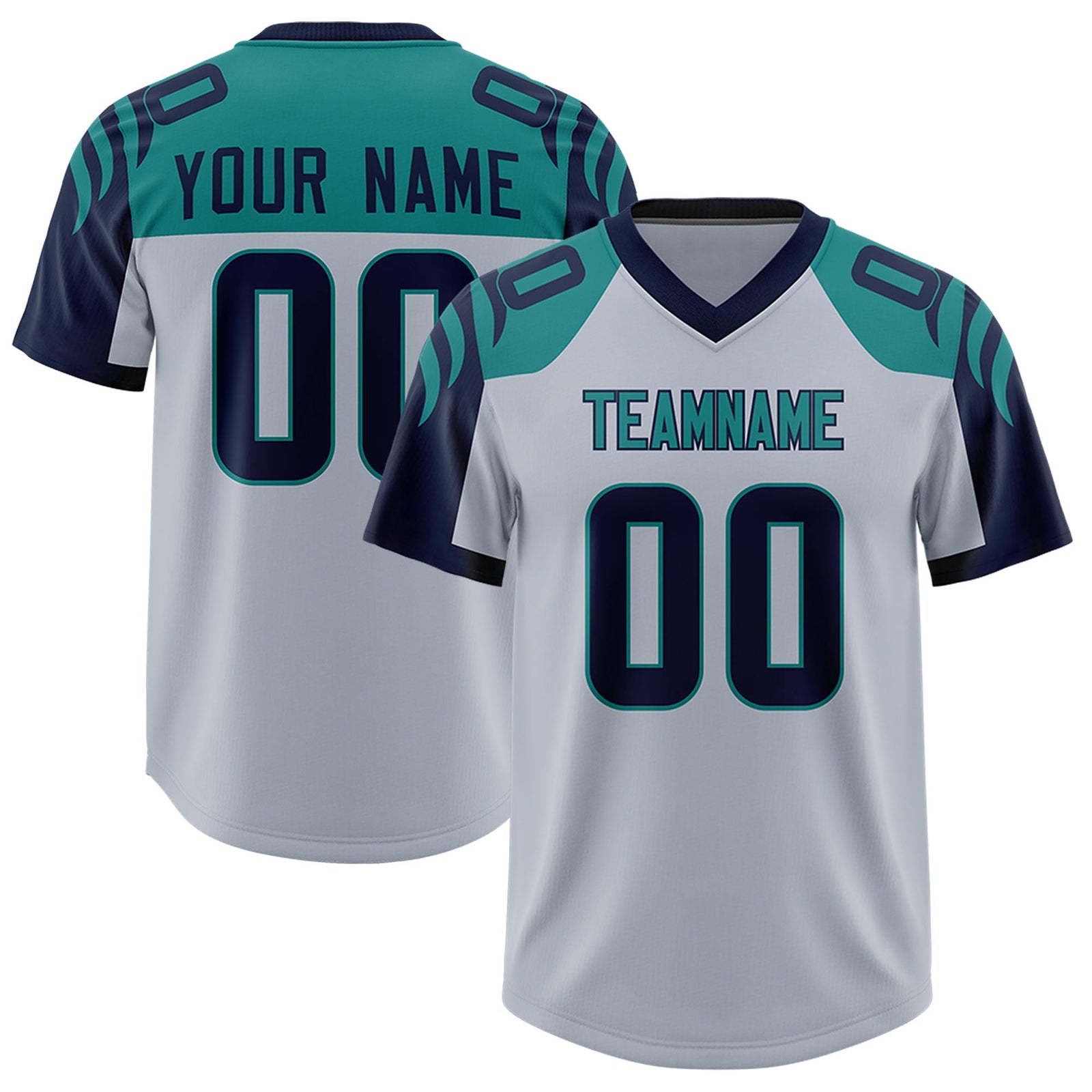 Custom Silver Navy Raglan Sleeves Personalized Pattern Authentic Football Jersey
