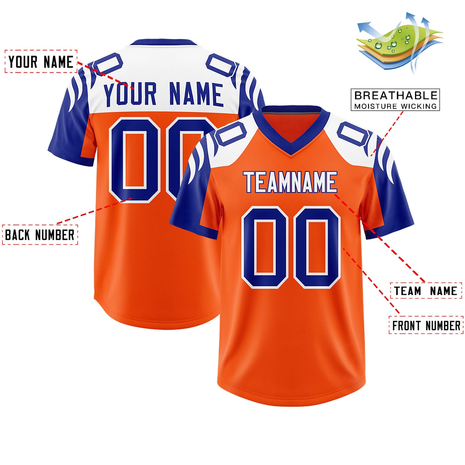 Custom Orange Royal Raglan Sleeves Personalized Pattern Authentic Football Jersey