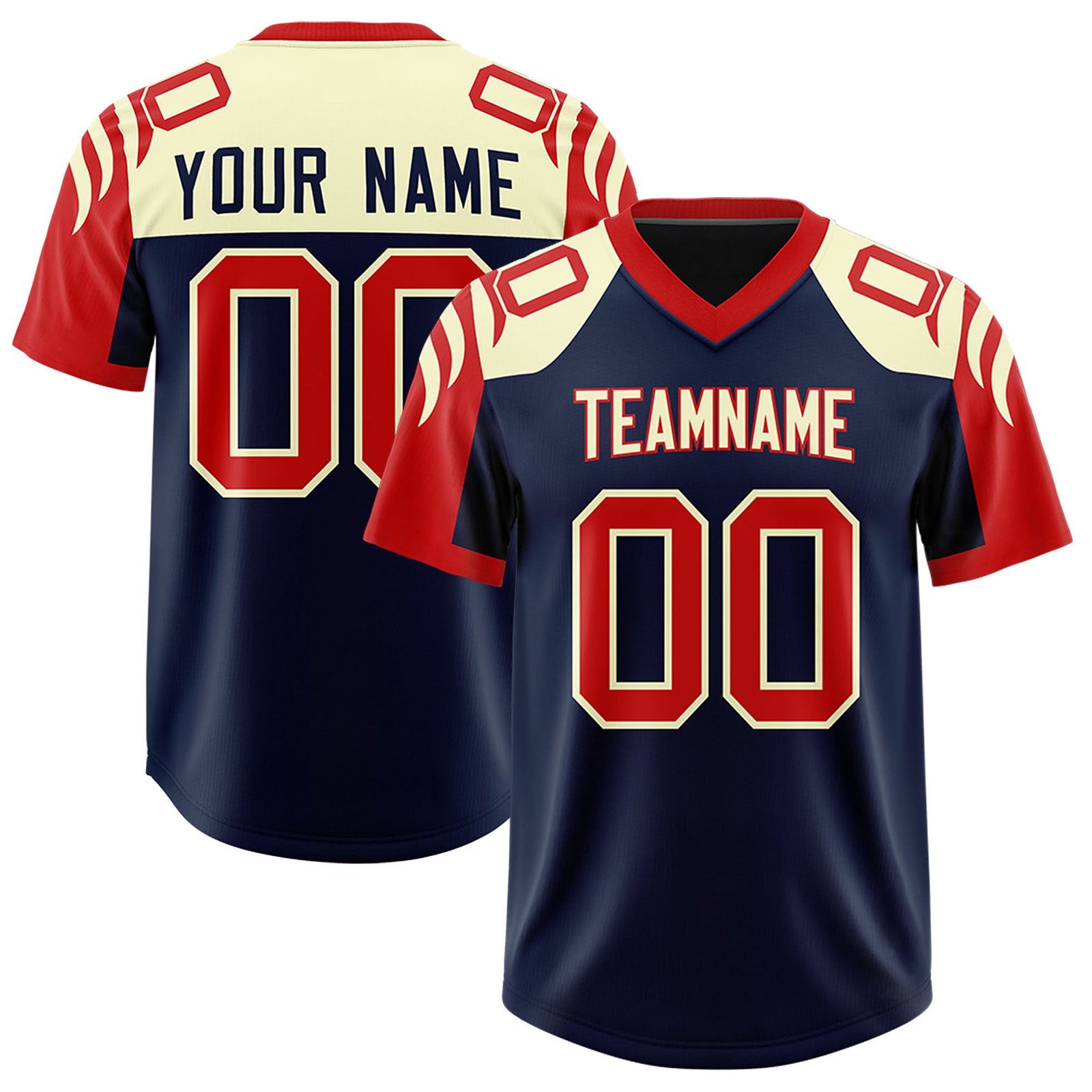 Custom Navy Red Raglan Sleeves Personalized Pattern Authentic Football Jersey