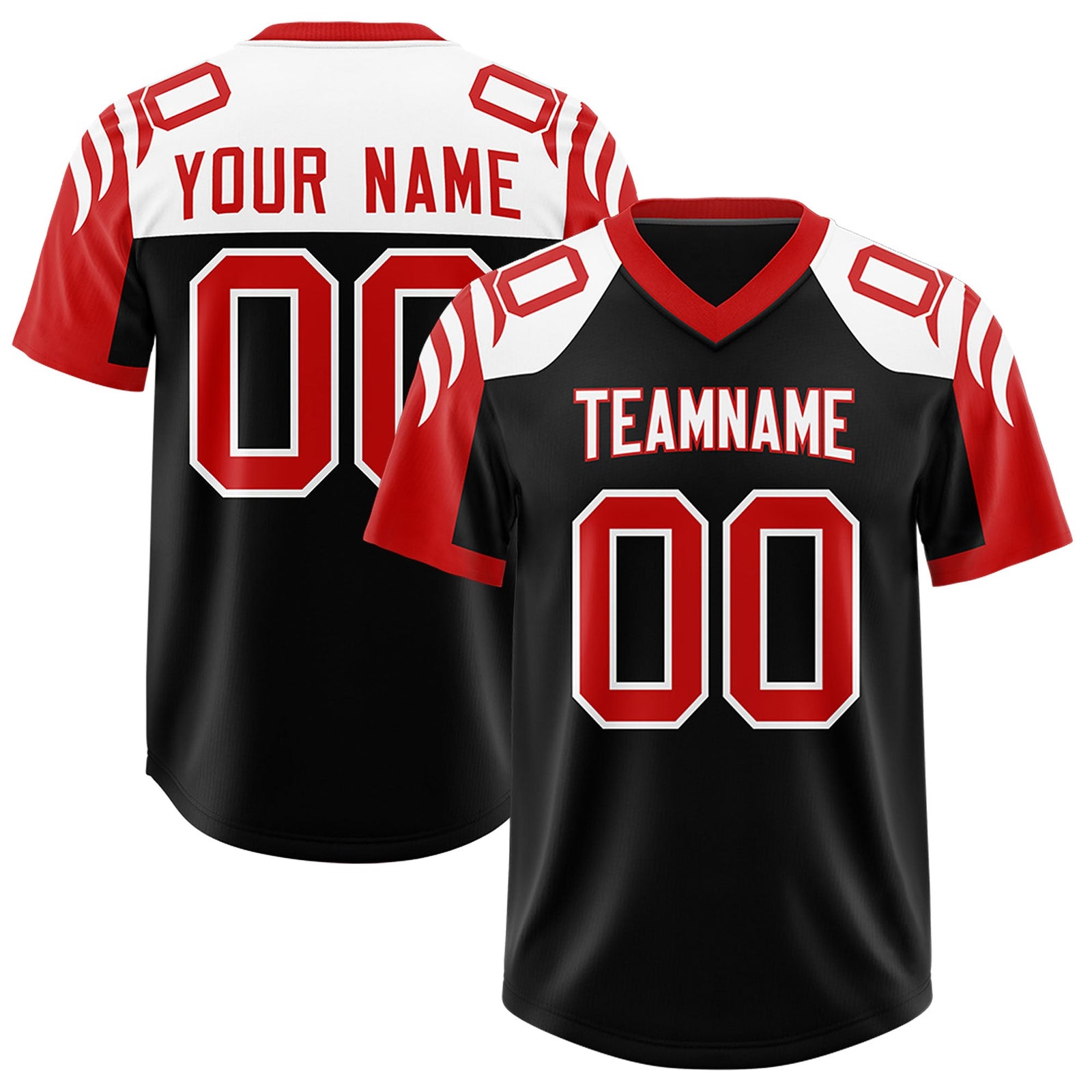 Custom Black Red Raglan Sleeves Personalized Pattern Authentic Football Jersey